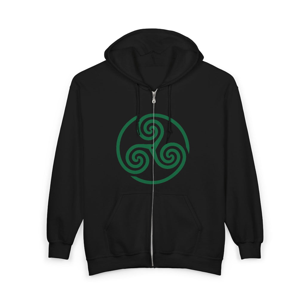 Celtic Spiral Triskele Trinity Symbol Green Design Full Zip Up Hoodie Sweatshirt