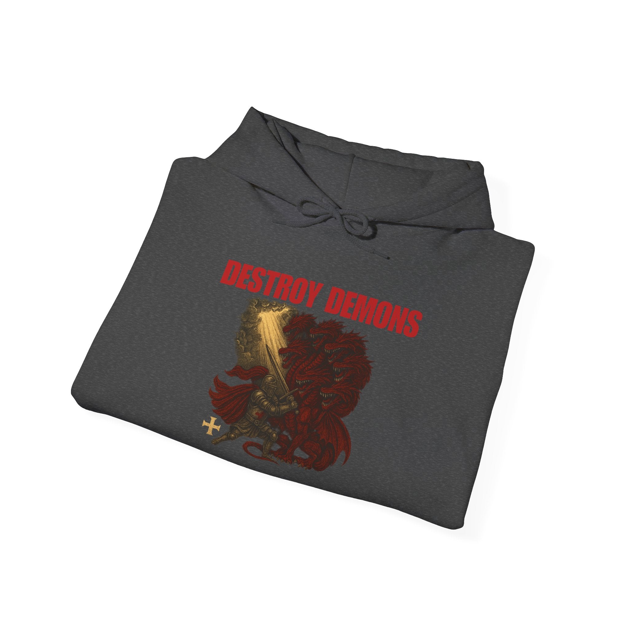 Destroy Demons, Crusader vs Great Red Dragon Graphic Pull Over Hoodie Sweatshirt