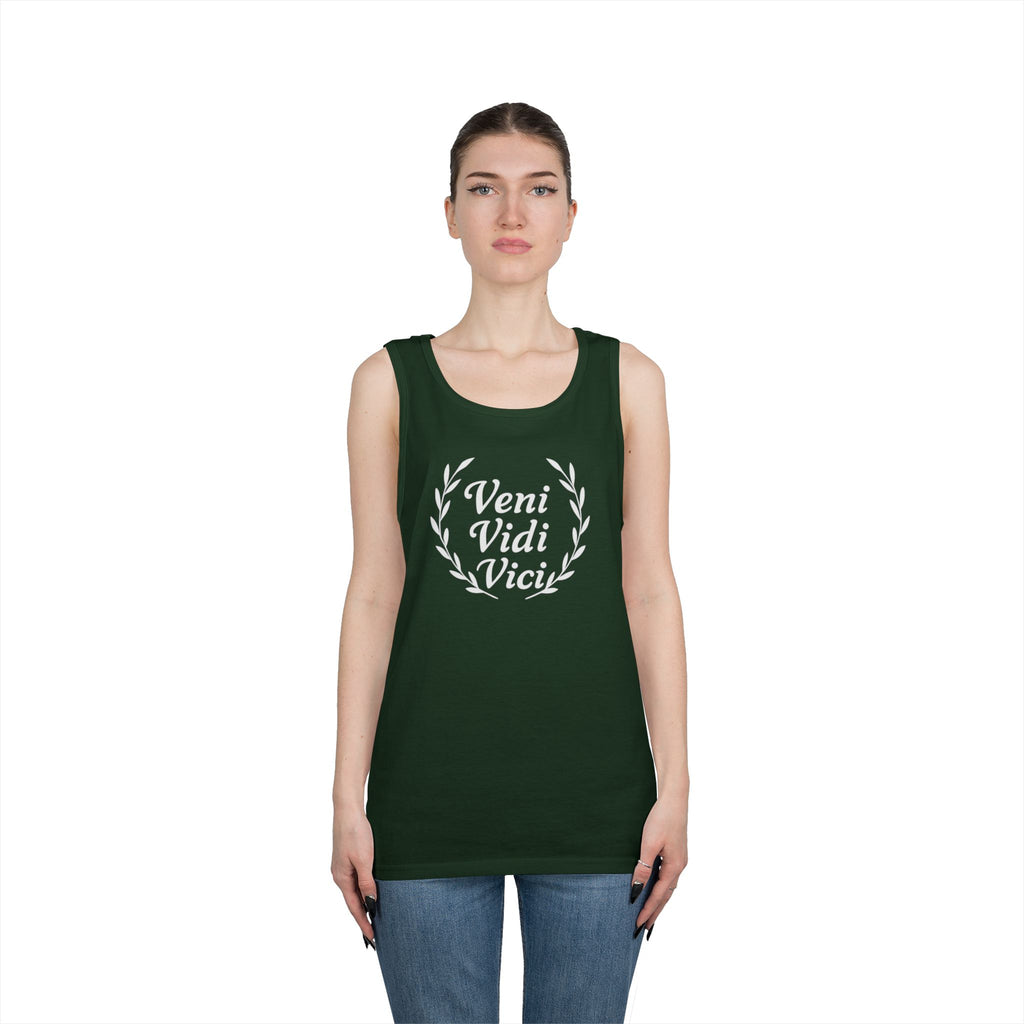 Veni Vidi Vici White Text Unisex Heavy Cotton Tank Top
