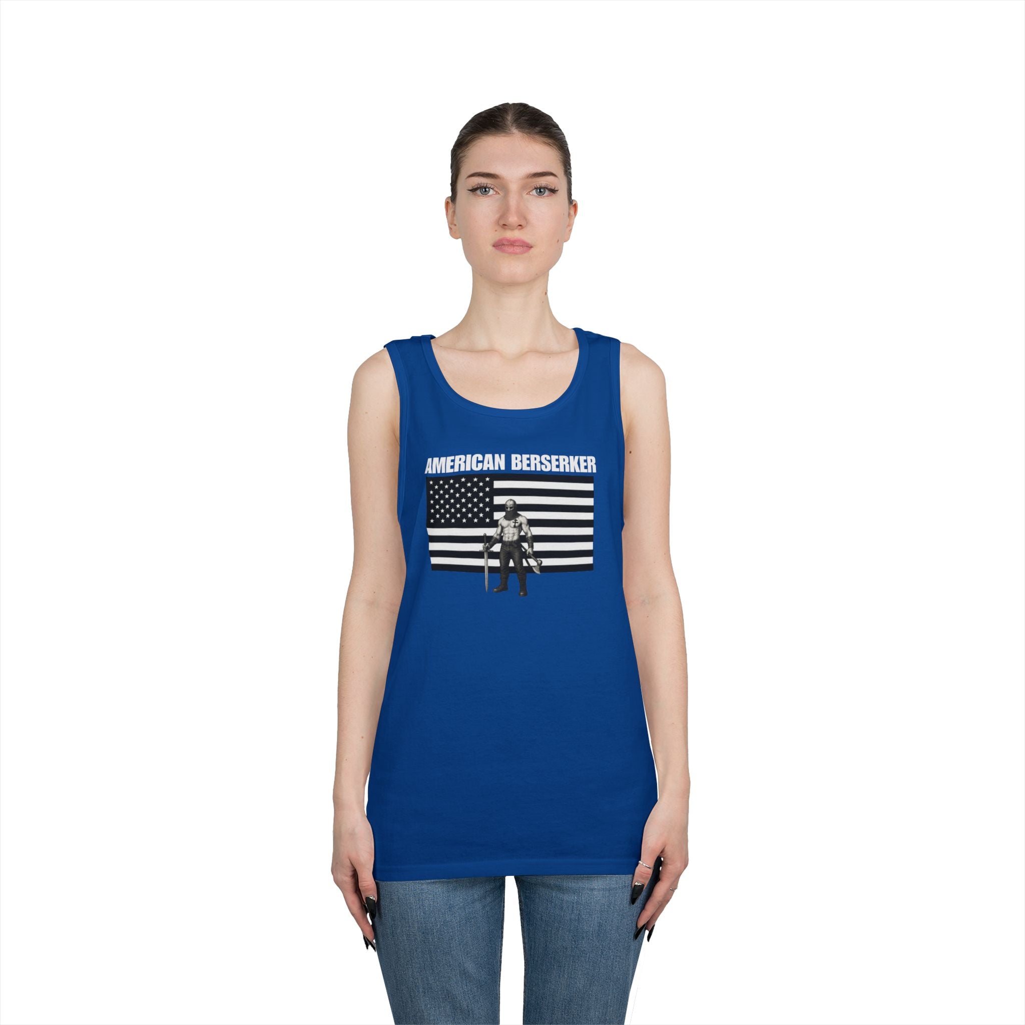 Bold American Berserker Black and White Heavy Cotton Tank Top