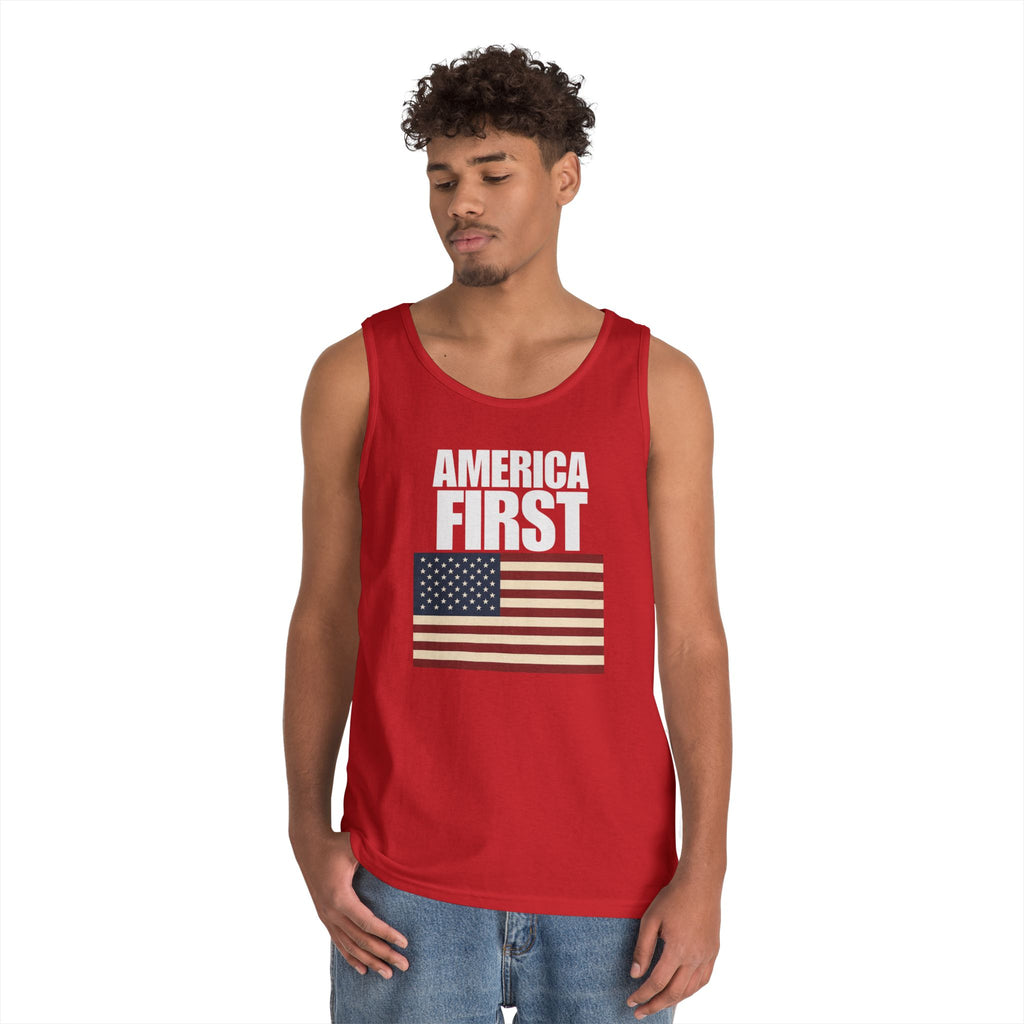 America First American Flag Heavy Cotton Tank Top