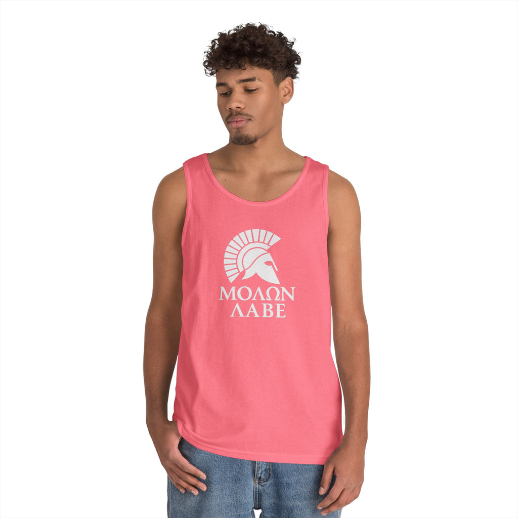 Molon Labe "Come and Take It!" in Greek Large Text White Design Heavy Cotton Tank Top