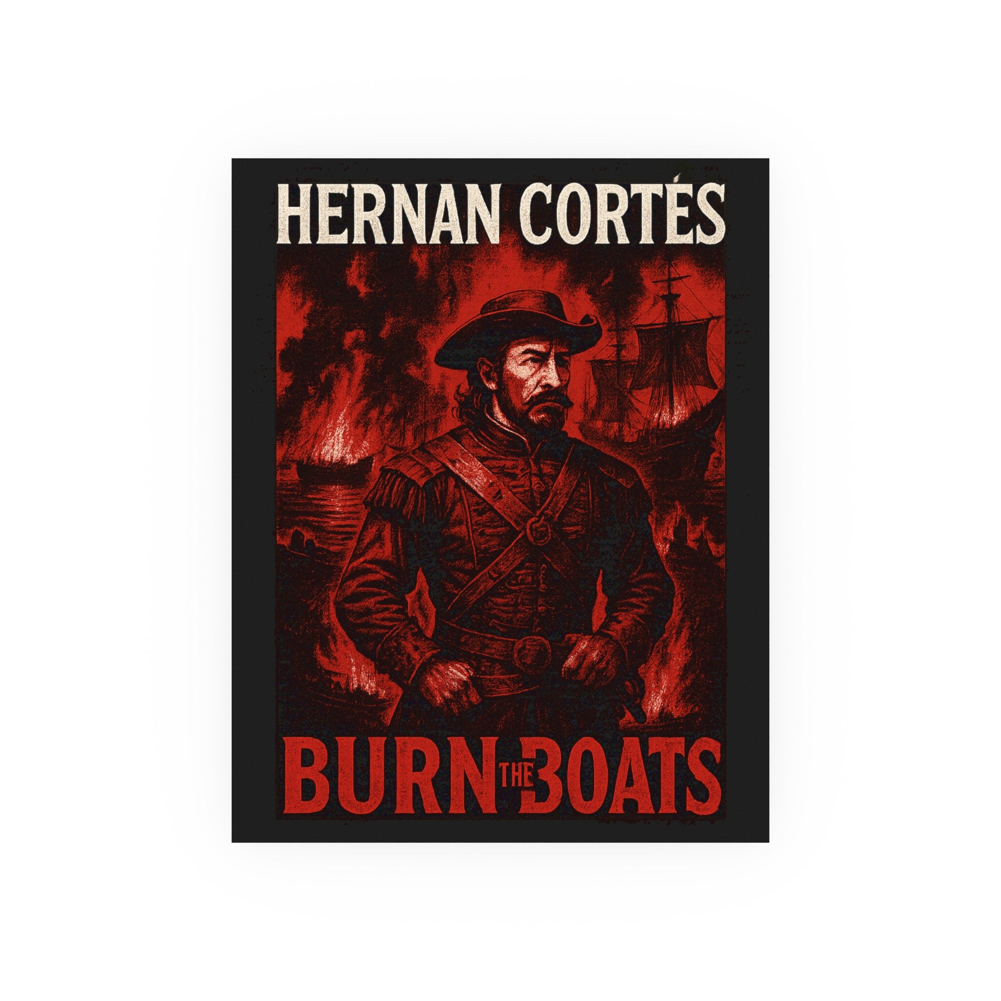 Hernán Cortés Vintage Poster, Historical Art Print, Wall Decor, Burn the Boats
