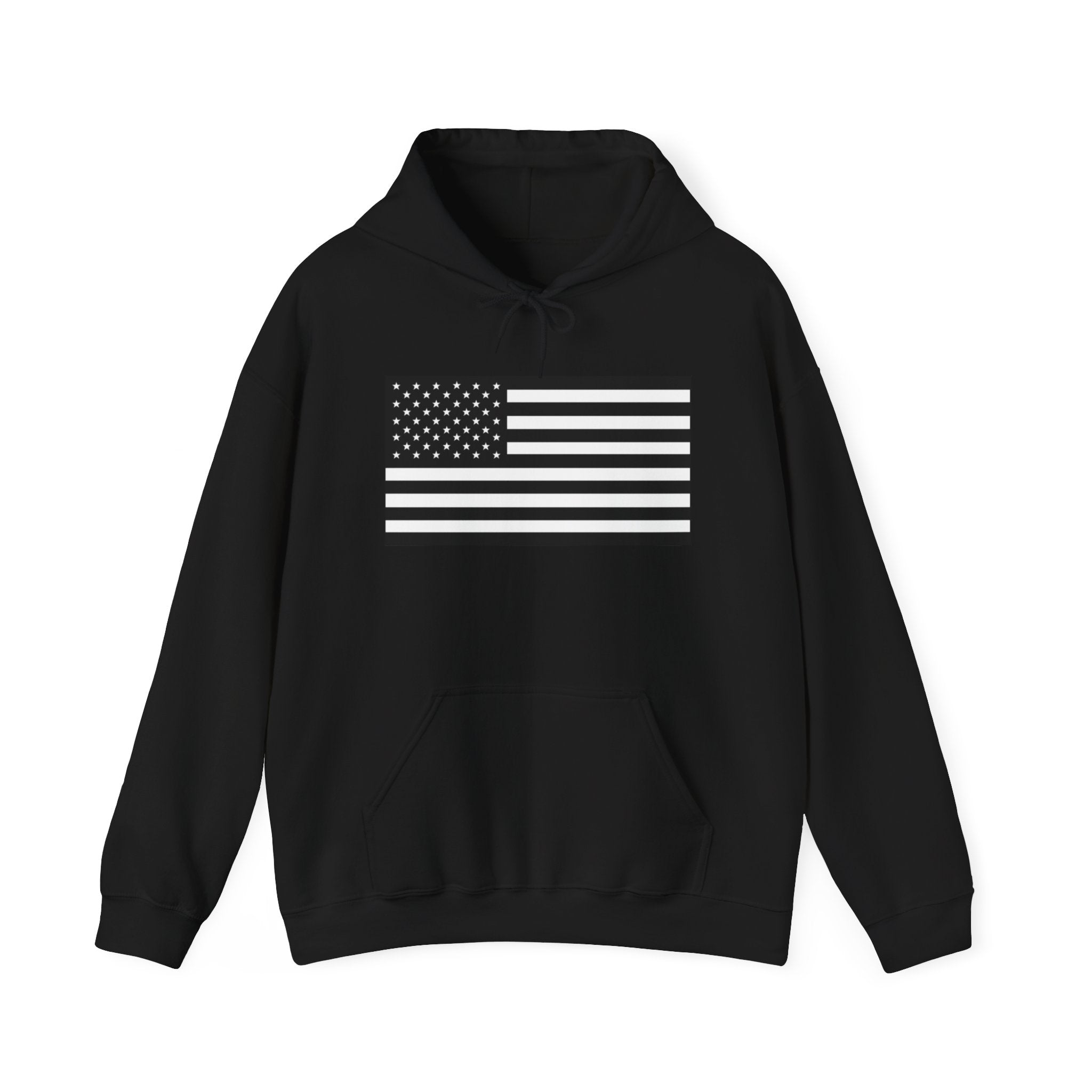 Black and White American Flag Graphic Pull Over Hoodie Sweatshirt
