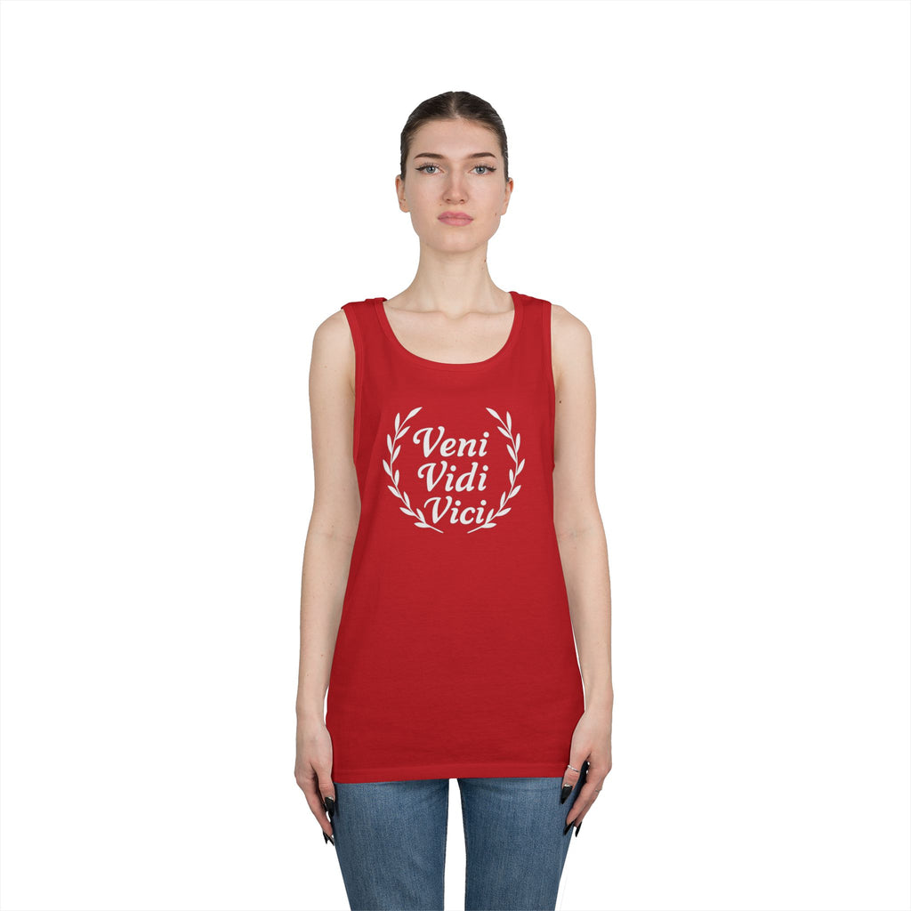 Veni Vidi Vici White Text Unisex Heavy Cotton Tank Top