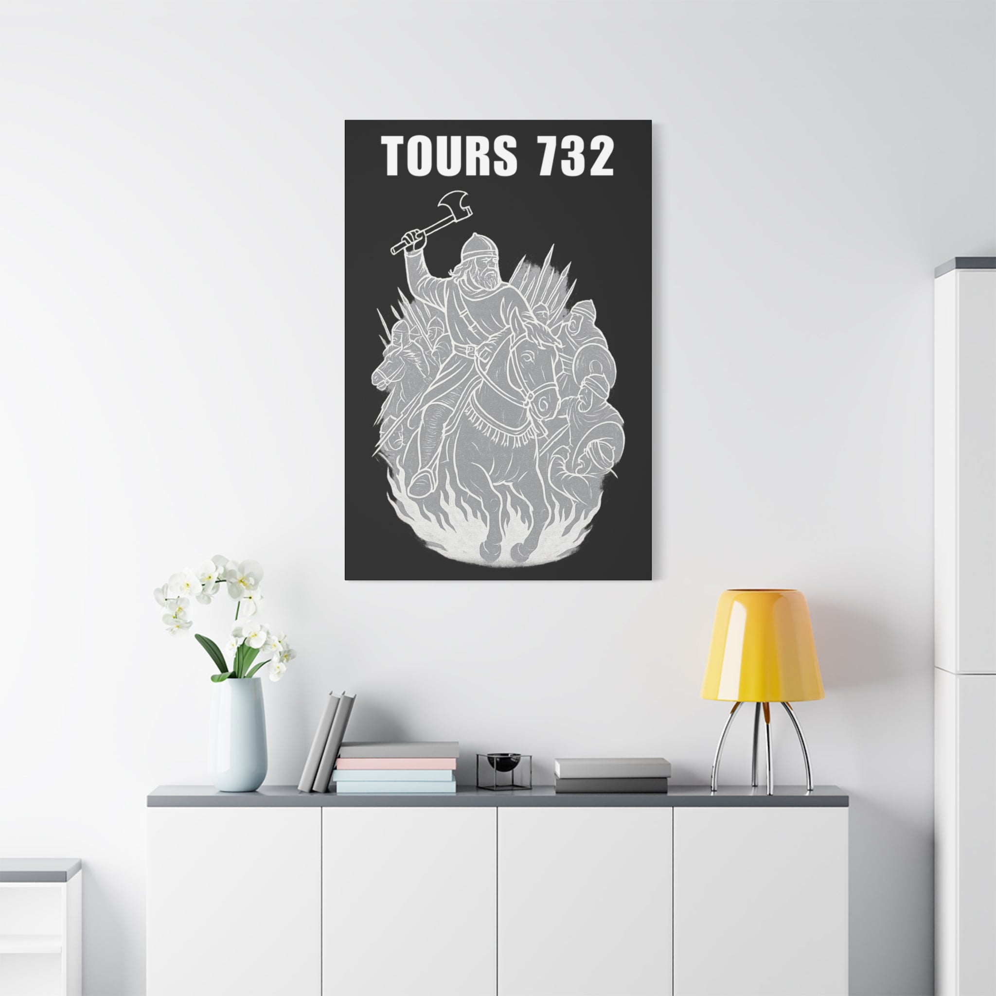 Battle of Tours 732 AD Charles "The Hammer" Martel and Franks Black and White Scene Matte Canvas Wall Art, Home Décor