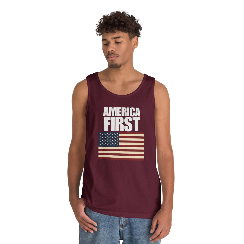 America First American Flag Heavy Cotton Tank Top
