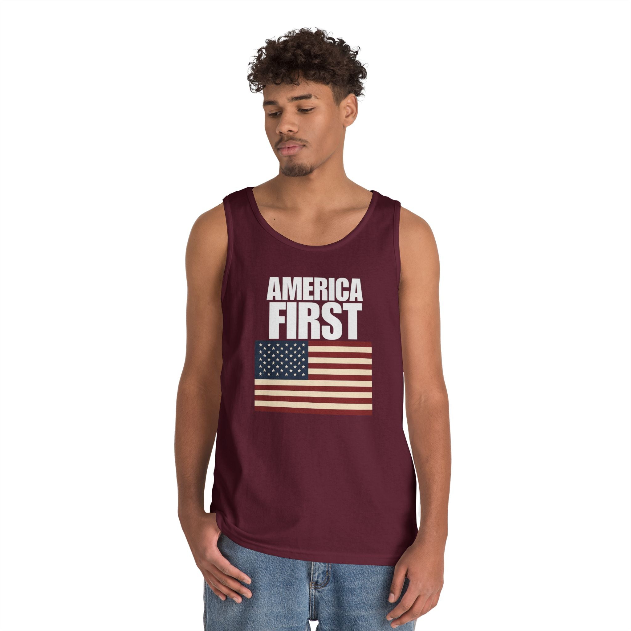 America First American Flag Heavy Cotton Tank Top