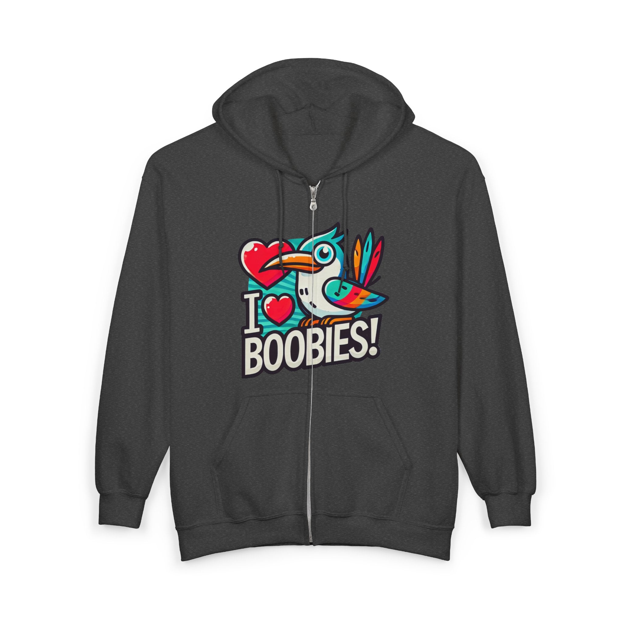 Funny 'I Love Boobies!' Boobie Bird Unisex Zip Up Hoodie Sweatshirt