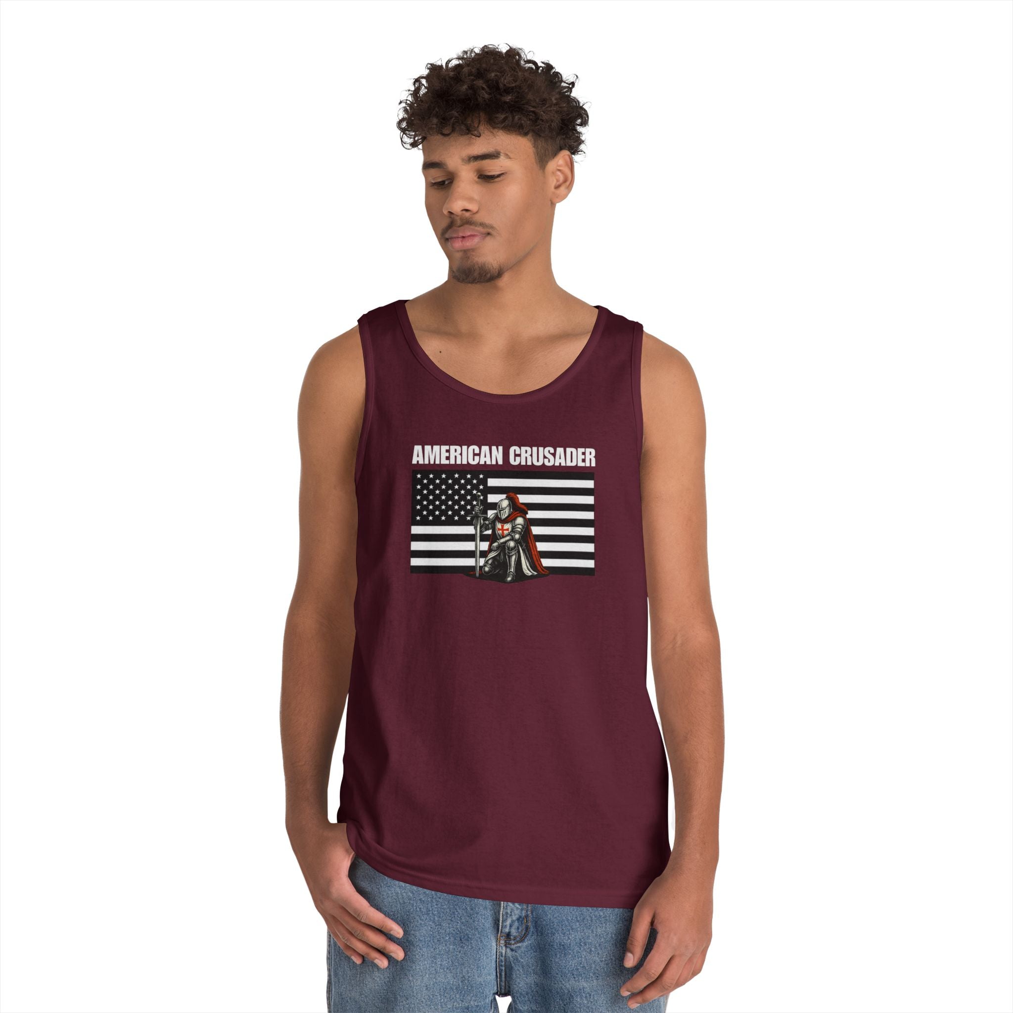 American Crusader Black and White Alt Design Heavy Cotton Tank Top