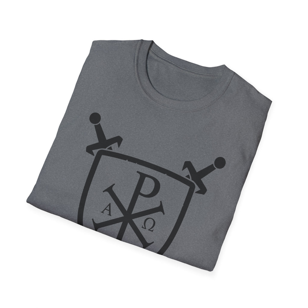 Sword and Shield Pi Chi Rho Black Graphic Softstyle Cotton Shirt T-Shirt