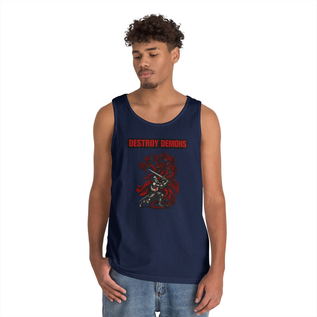 Destroy Demons Crusader Knight vs Dragon Heavy Cotton Tank Top