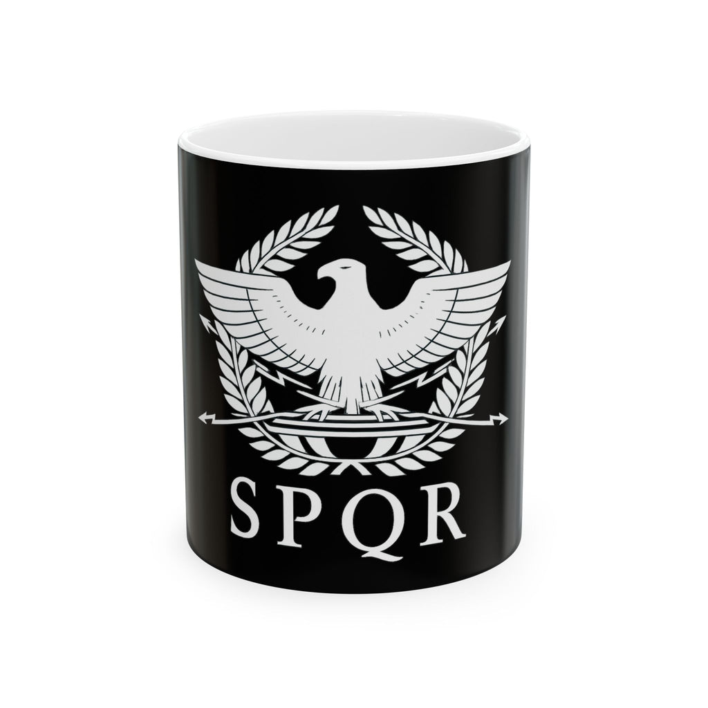 SPQR White Roman Eagle Design Black Ceramic Mug