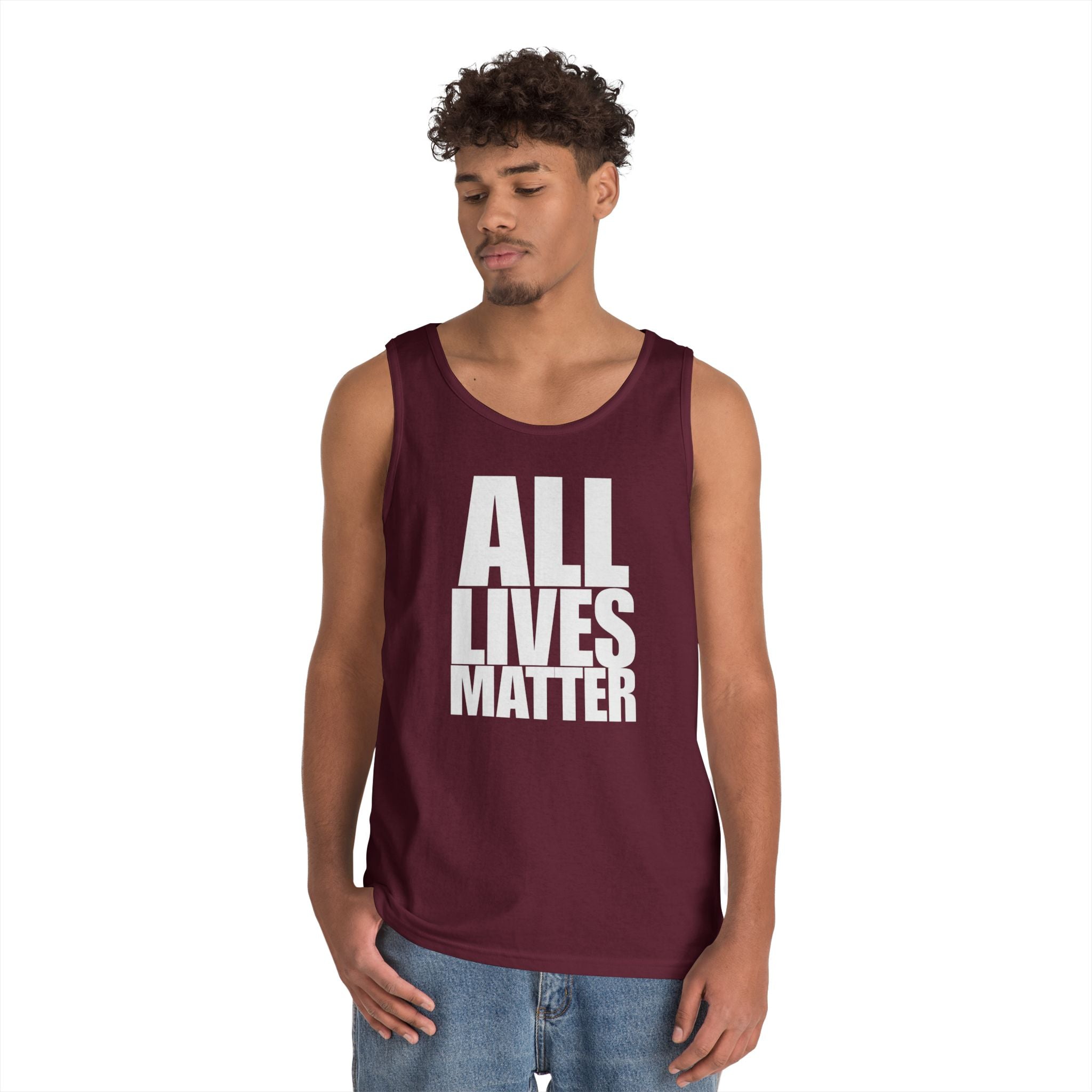 All Lives Matter White Text Heavy Cotton Tank Top
