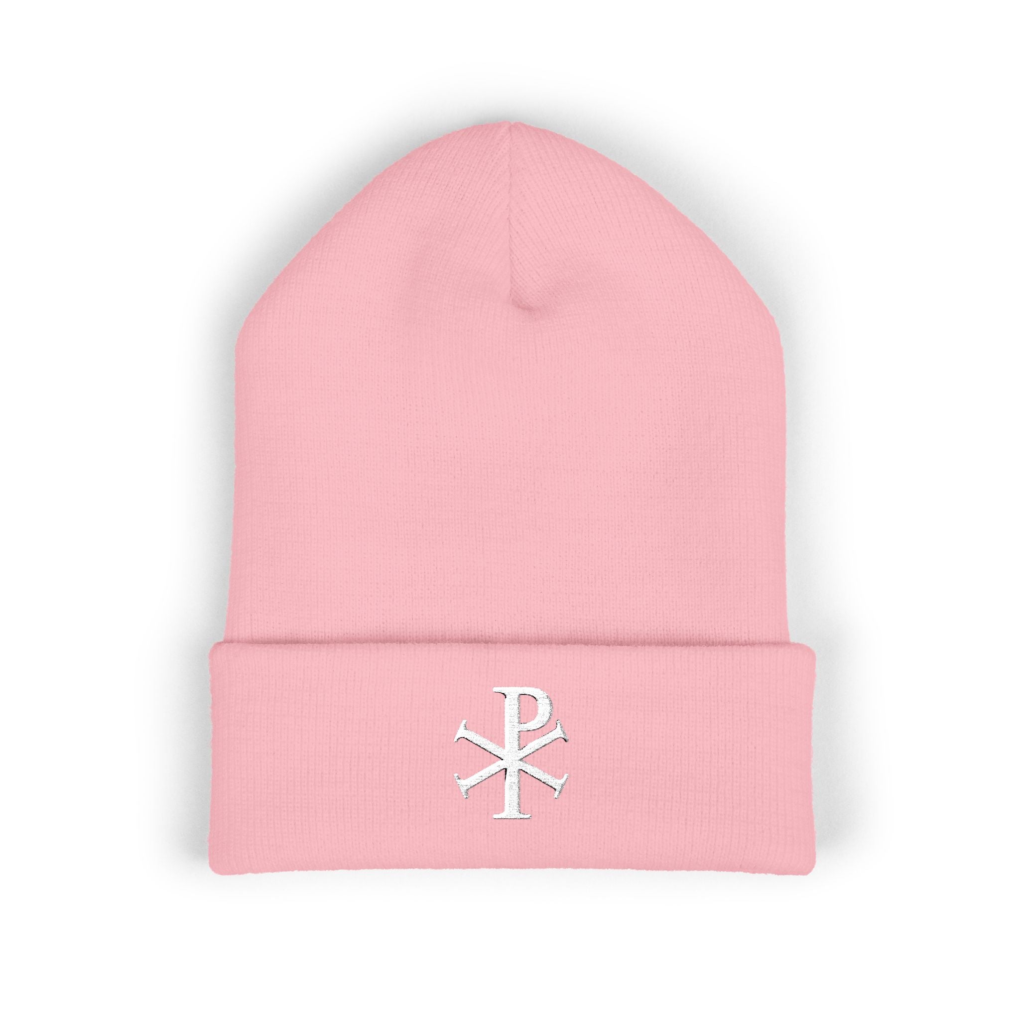 Pi Chi Rho White Design Embroidered Cuffed Beanie Knit Hat
