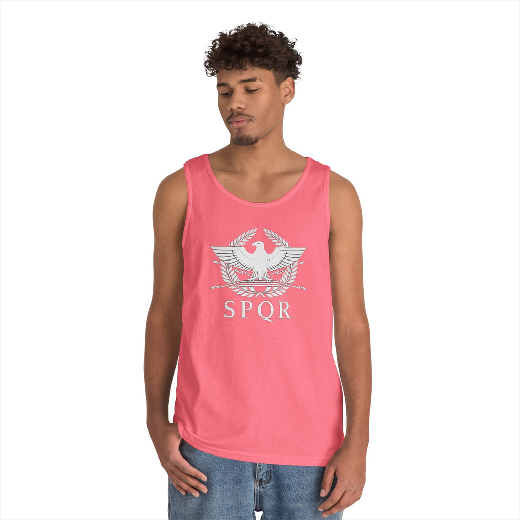 SPQR Roman Eagle White Design Heavy Cotton Tank Top