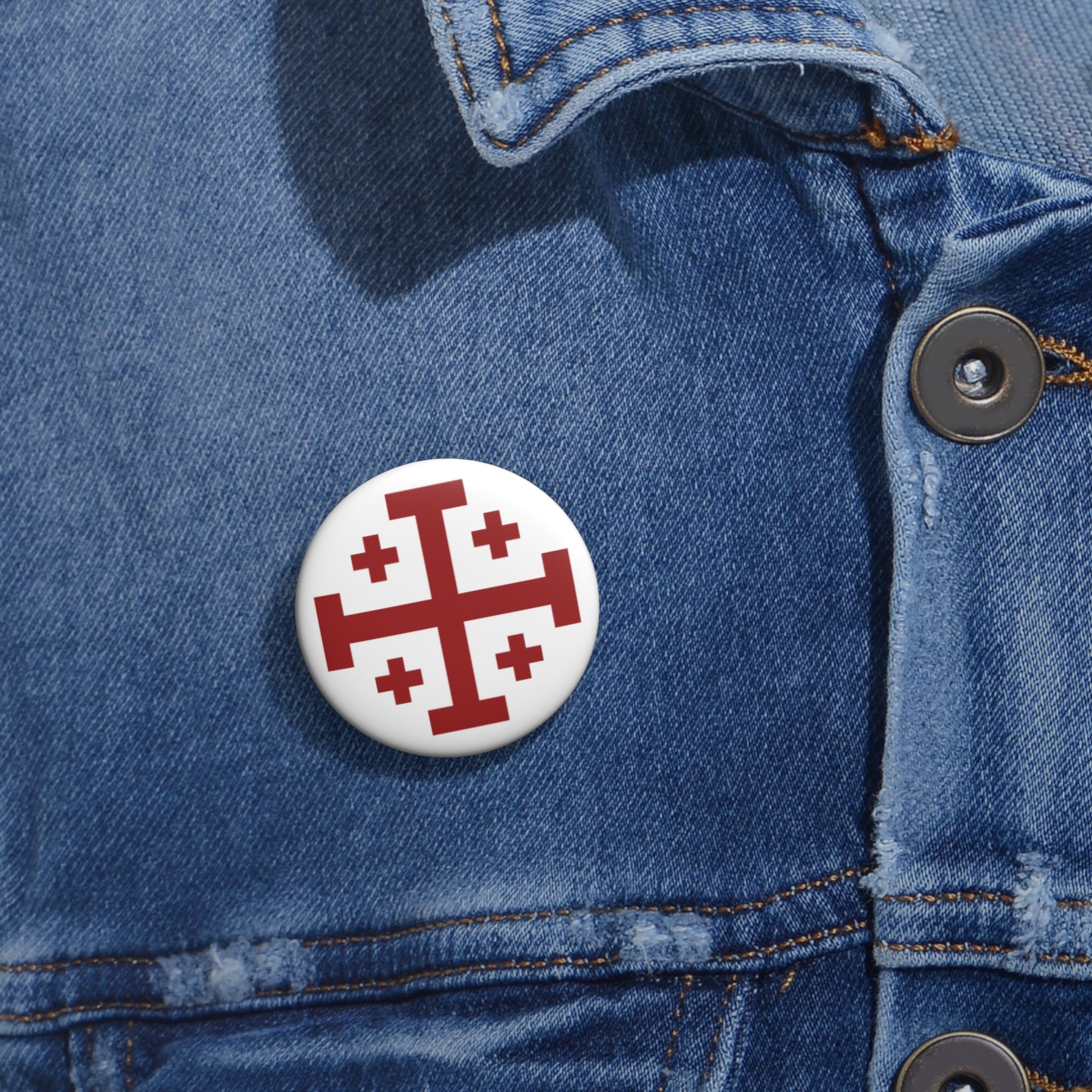 Cross of Jerusalem Red Design Custom Pin Buttons