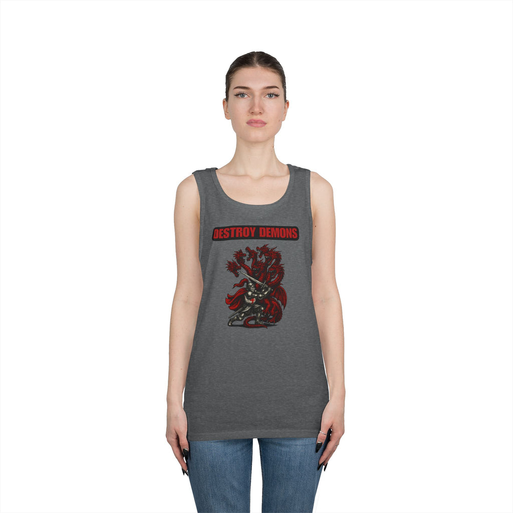 Destroy Demons Crusader Knight vs Dragon Heavy Cotton Tank Top