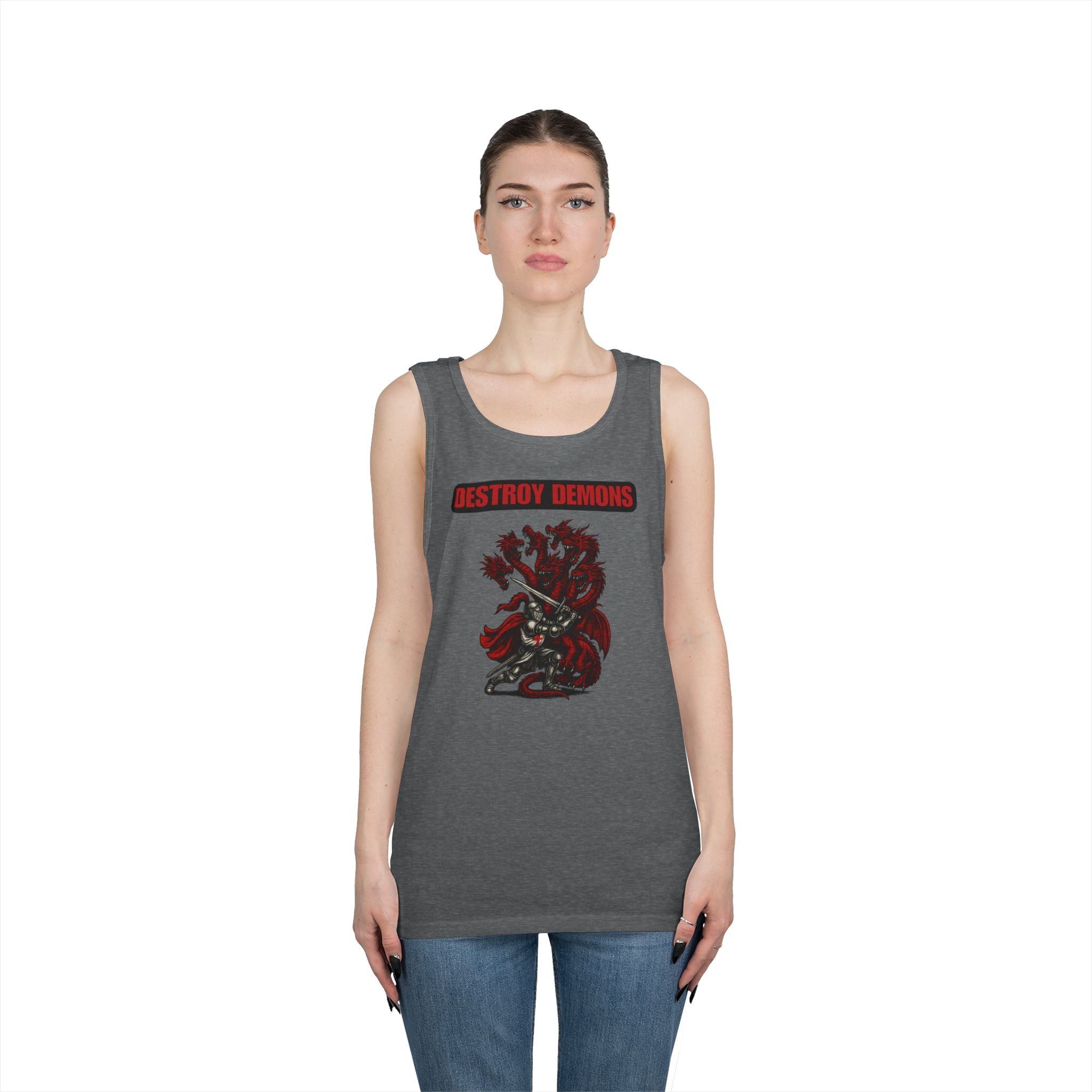 Destroy Demons Crusader Knight vs Dragon Heavy Cotton Tank Top