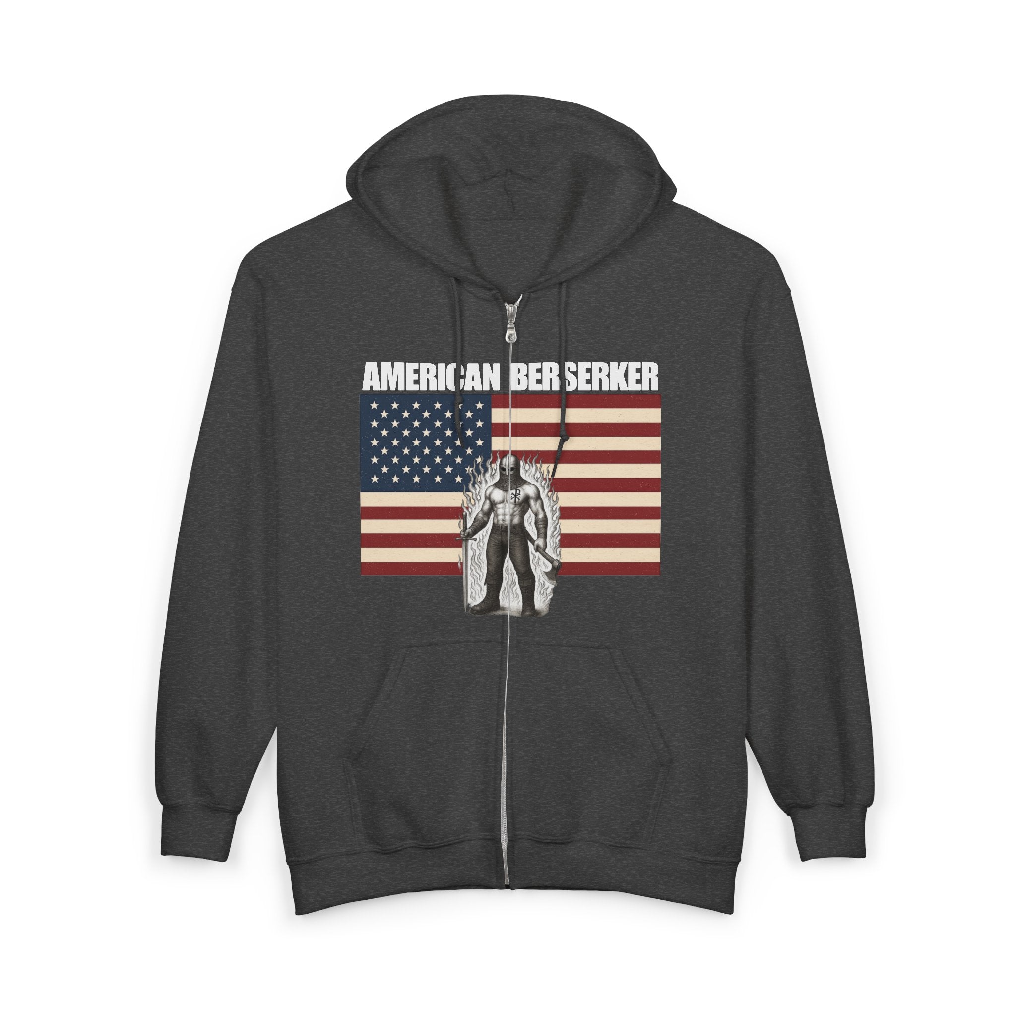 Bold American Berserker Graphic With Aura Full Zip Up Hoodie Sweatshirt