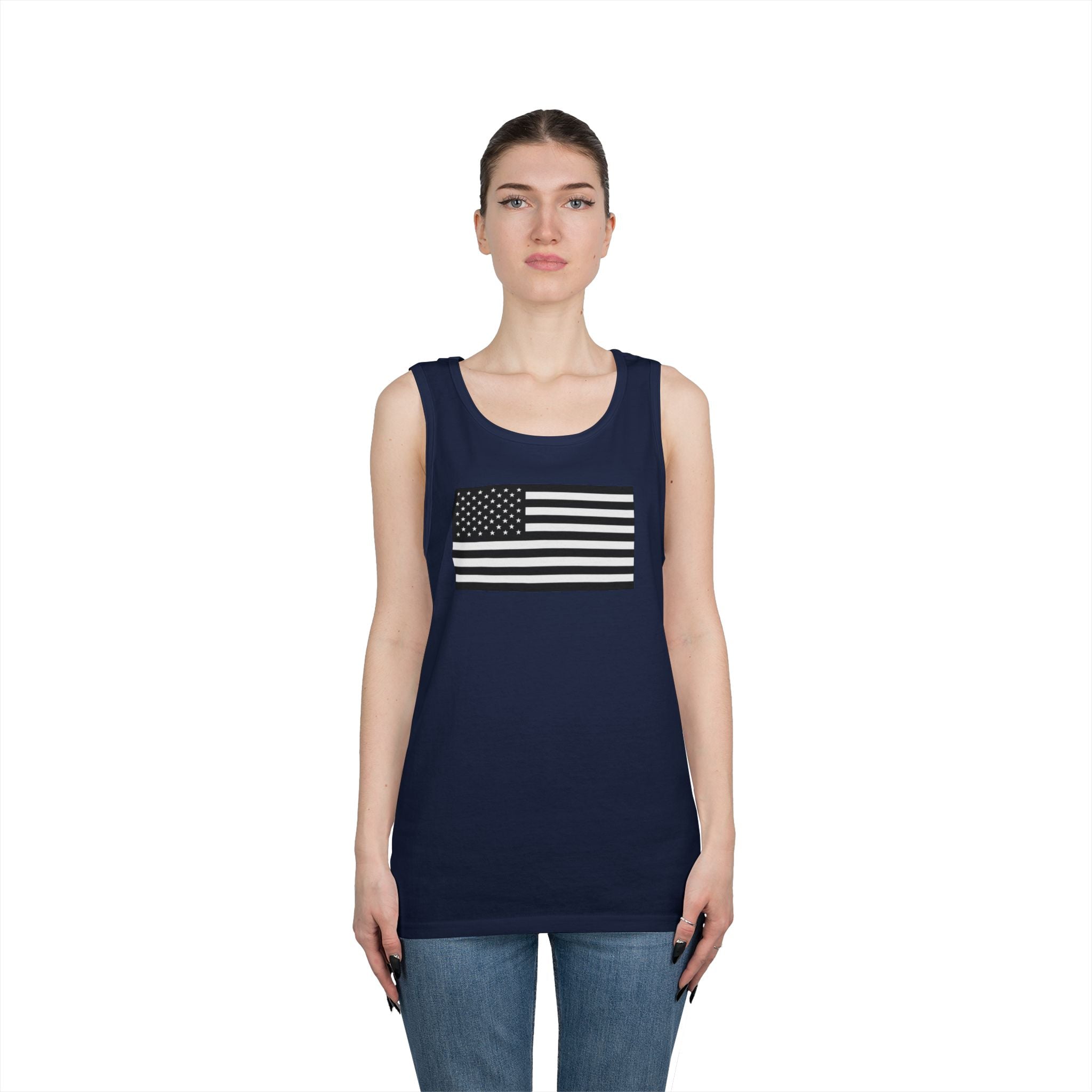 Black and White American Flag Heavy Cotton Tank Top