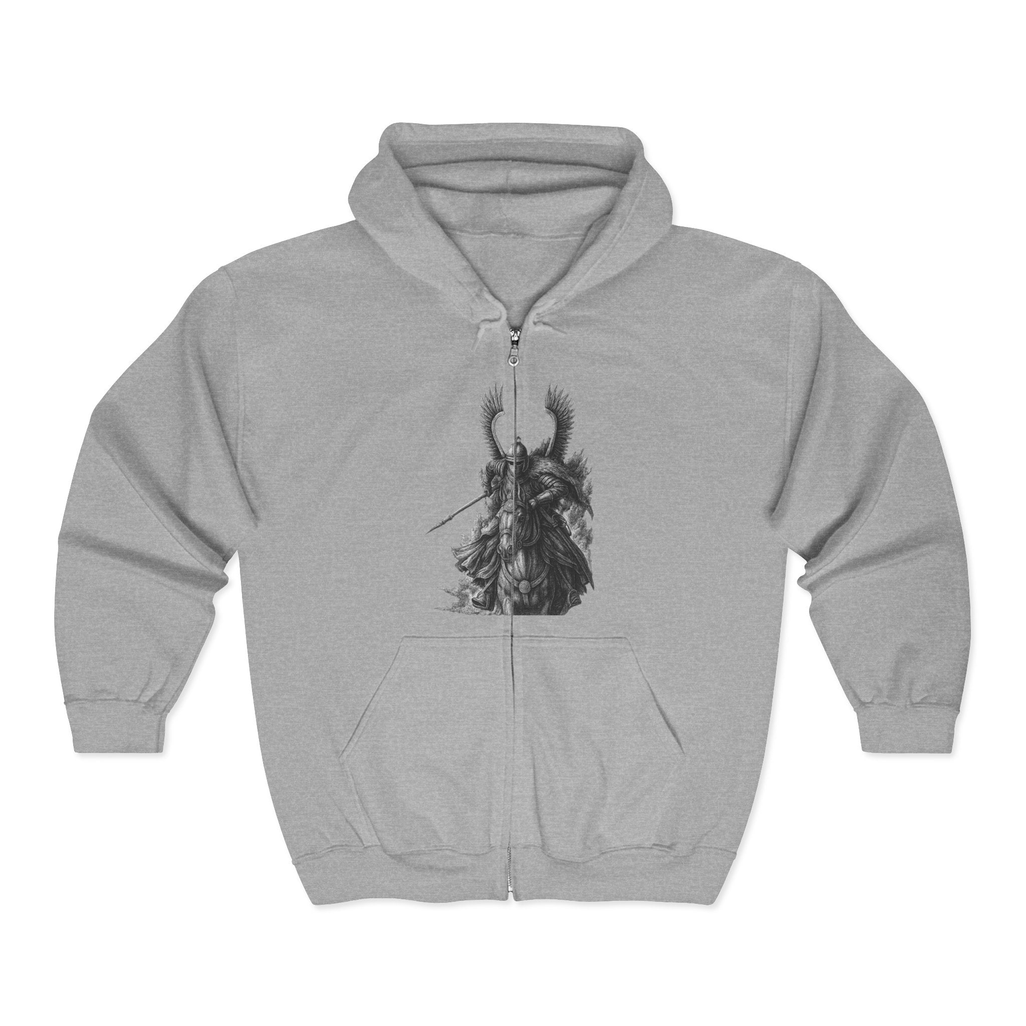Winged Hussars (Black and White Graphic Only) Unisex Zip Up Hoodie