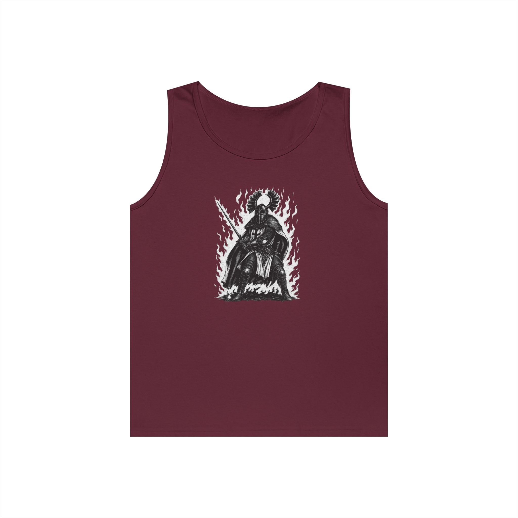 Teutonic Knight (No Text) Heavy Cotton Tank Top with Fiery Design