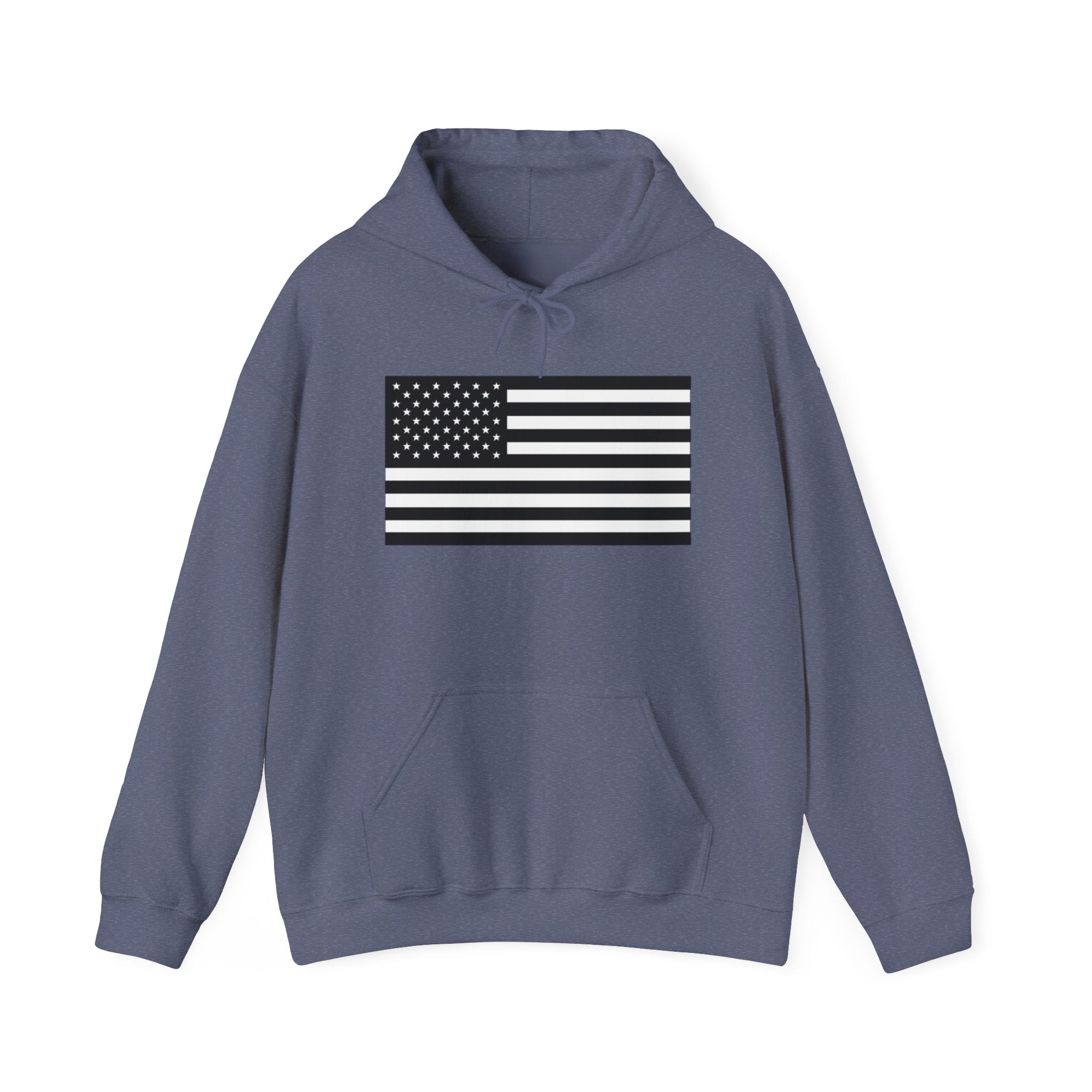Black and White American Flag Graphic Pull Over Hoodie Sweatshirt