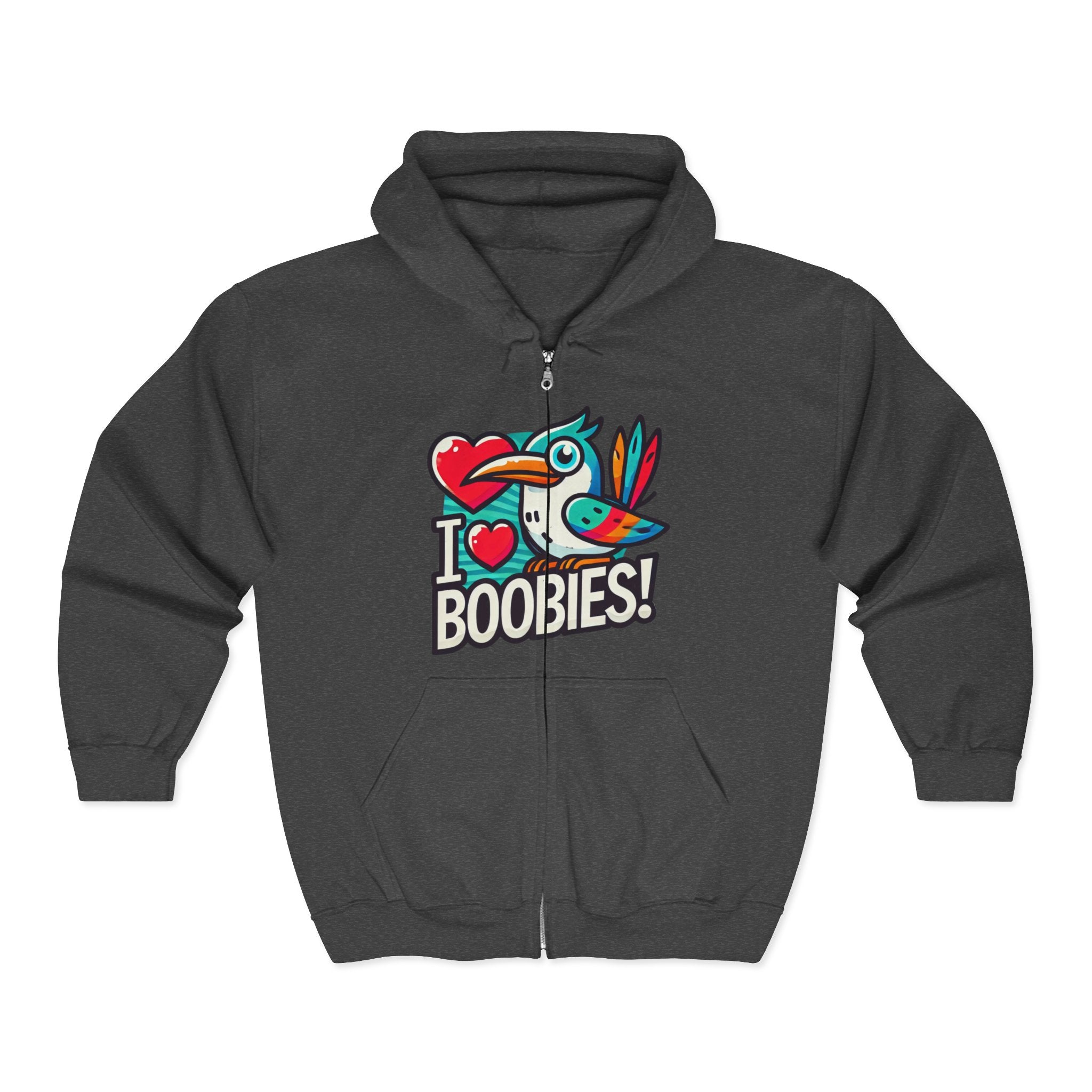 Funny 'I Love Boobies!' Boobie Bird Unisex Zip Up Hoodie Sweatshirt