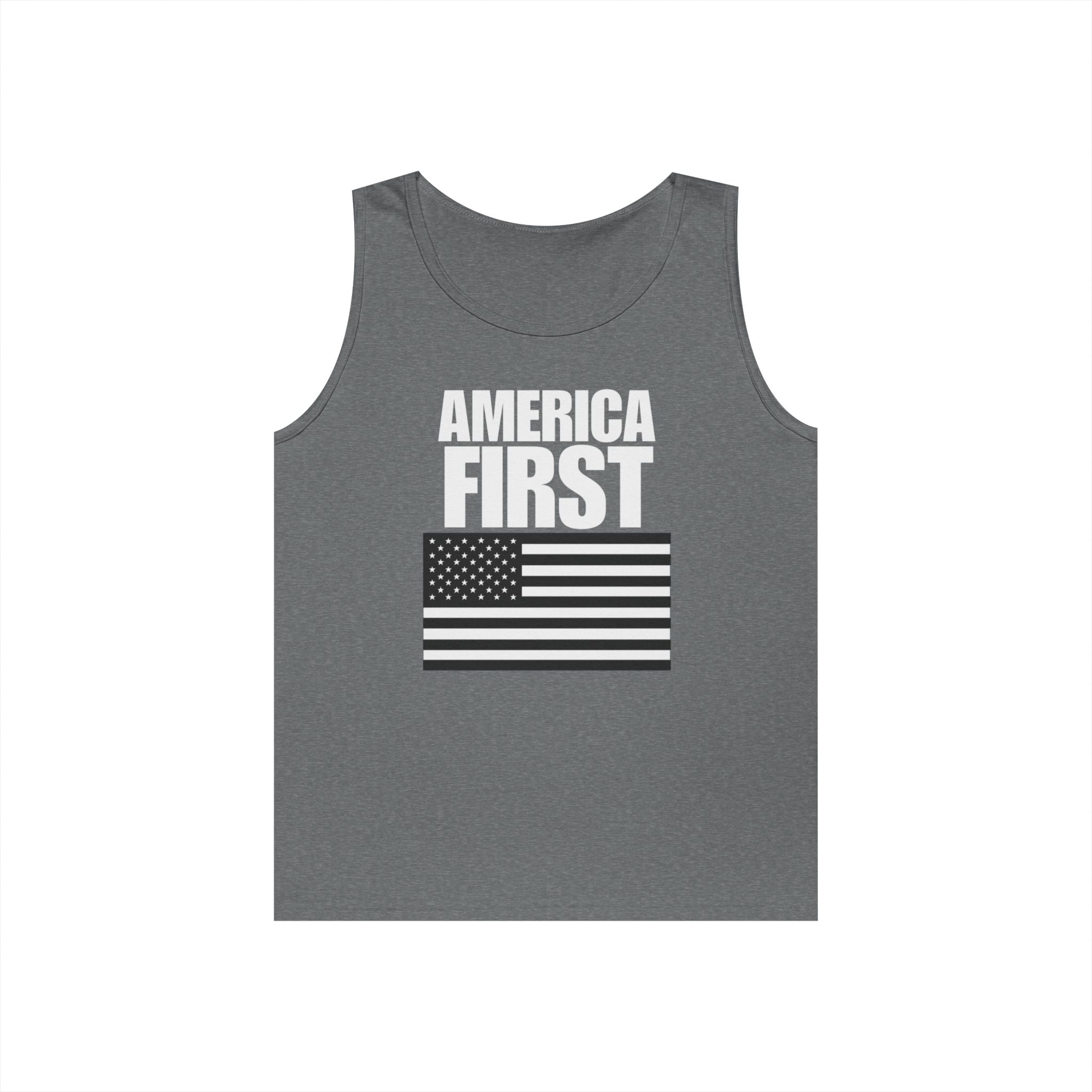 America First Black and White American Flag Heavy Cotton Tank Top