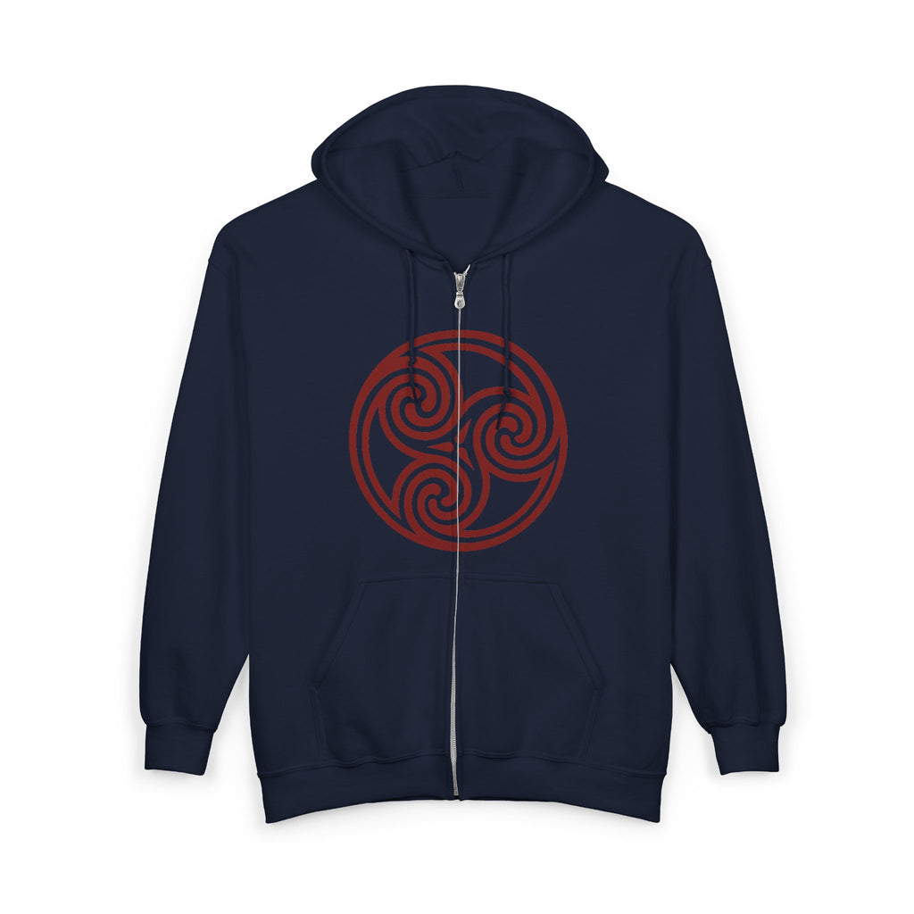 Celtic Spiral Triskele Trinity Symbol Alt Red Design Full Zip Up Hoodie Sweatshirt