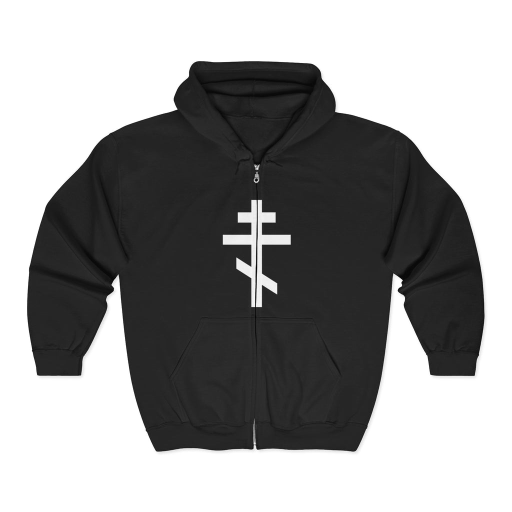 Crucifix White Design Full Zip Up Hoodie Sweatshirt