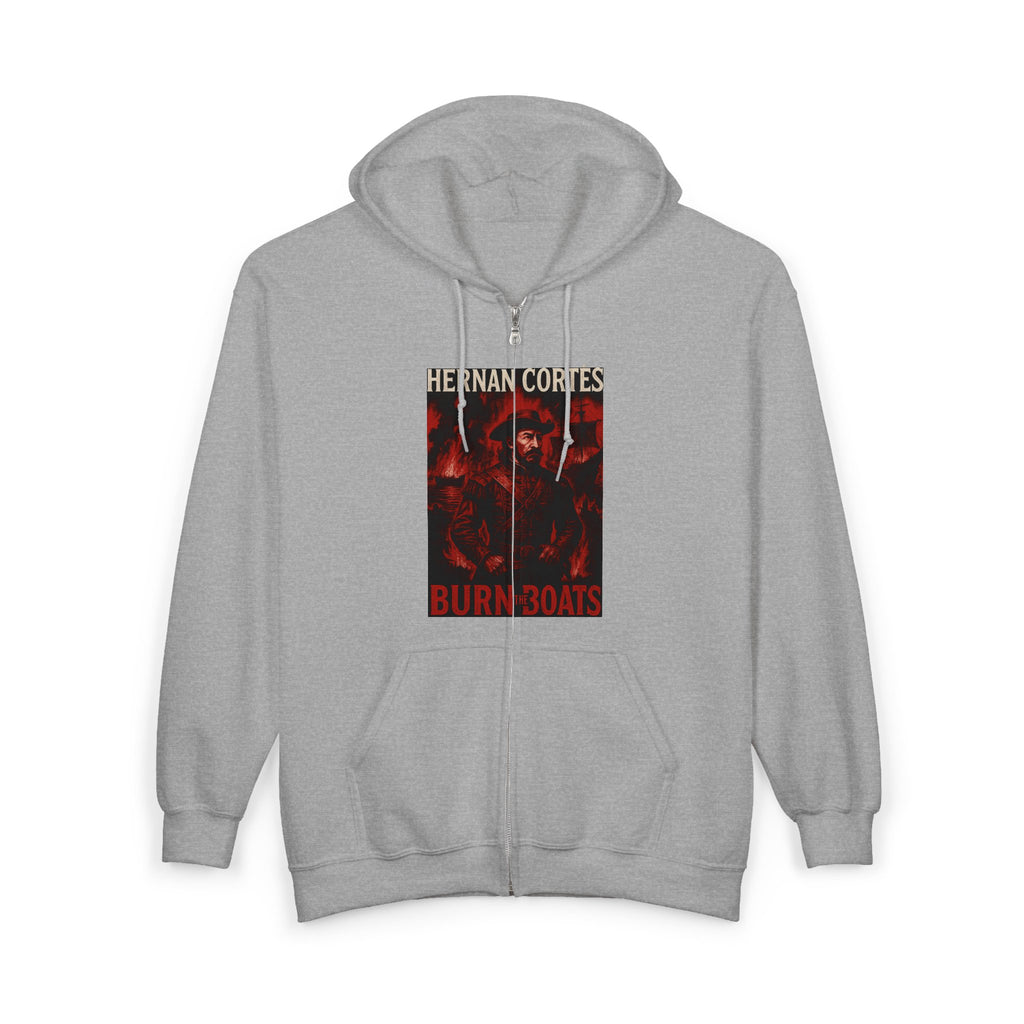 Hernan Cortes 'Burn Boats' Unisex Zip Hoodie