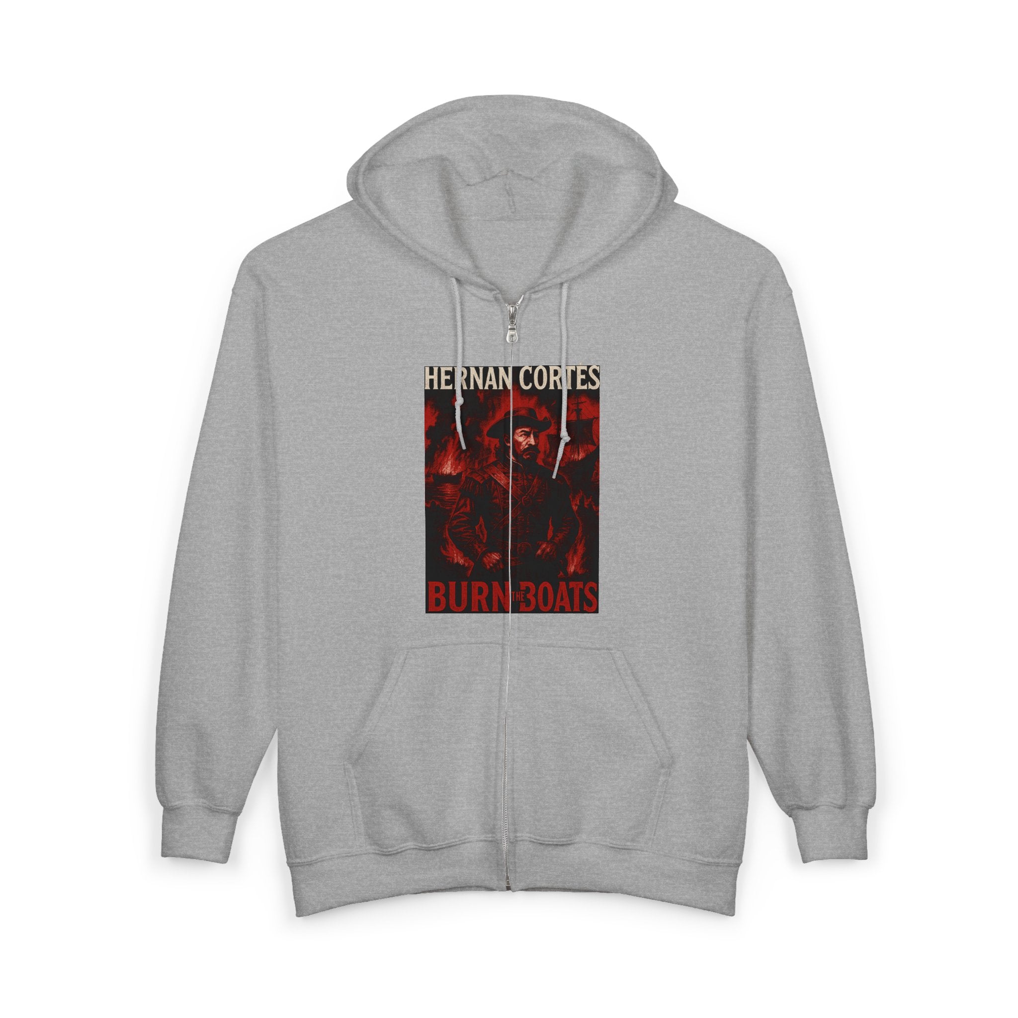 Hernan Cortes 'Burn Boats' Unisex Zip Hoodie
