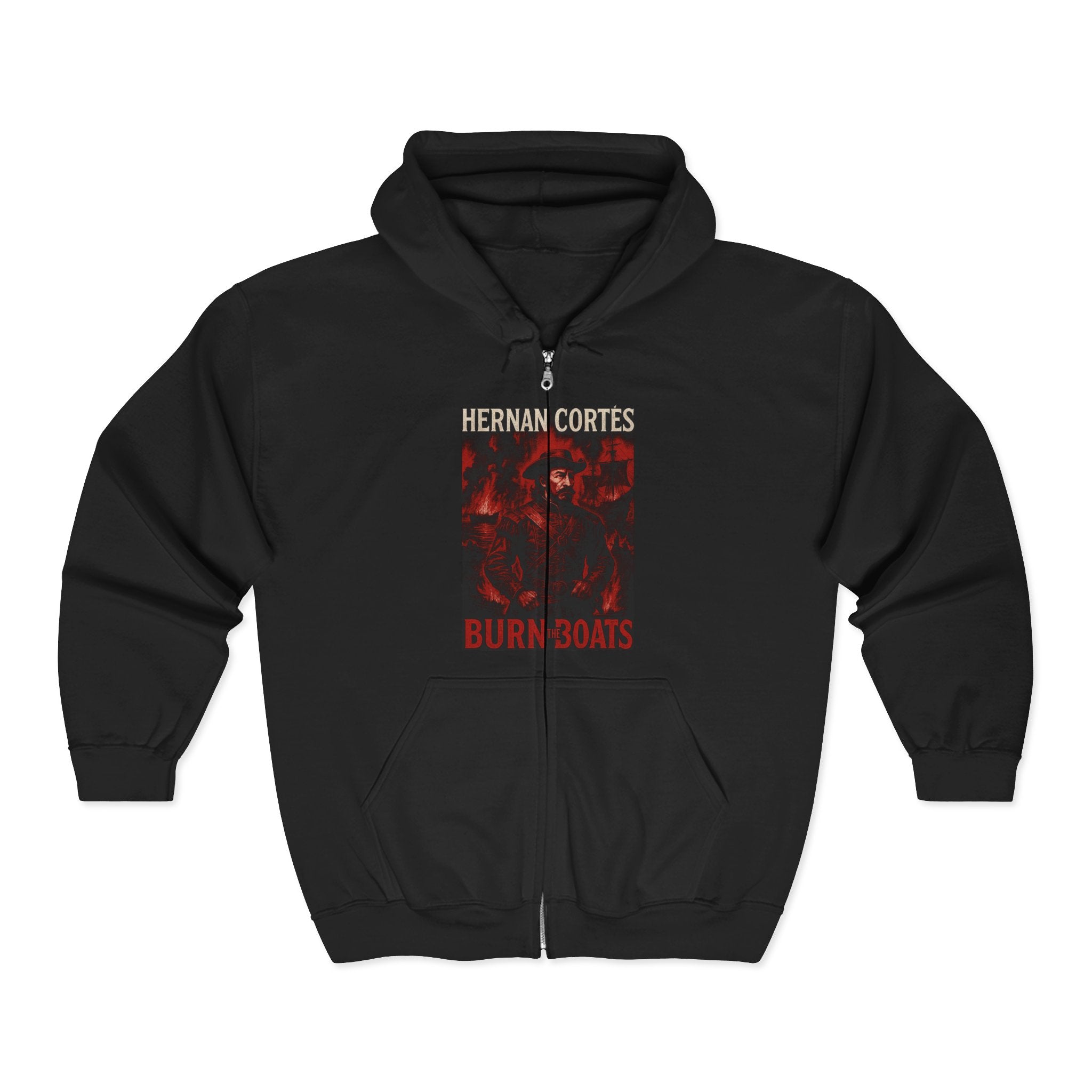 Hernan Cortes 'Burn Boats' Unisex Zip Hoodie
