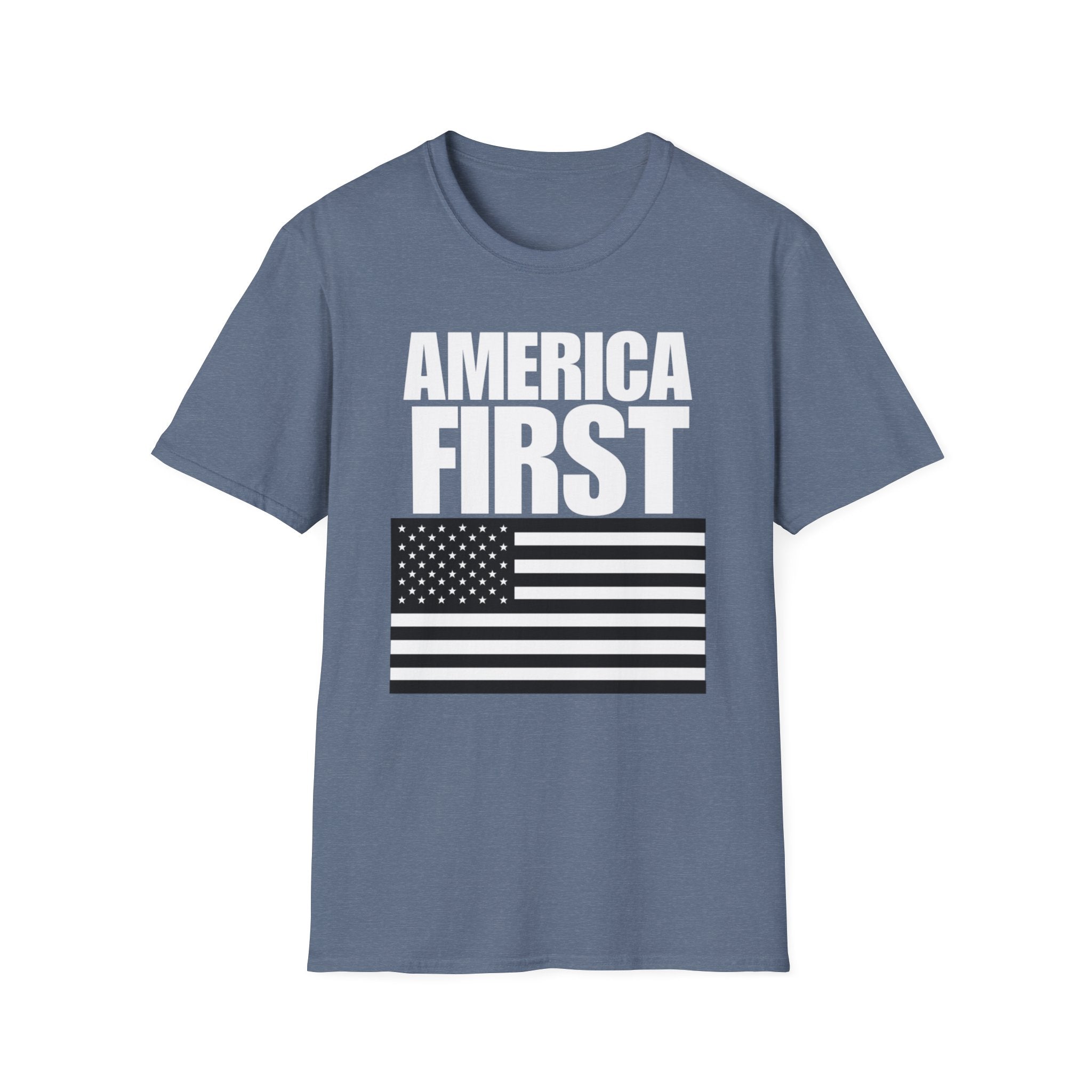 America First Black and White American Flag Softstyle Cotton Shirt T-Shirt