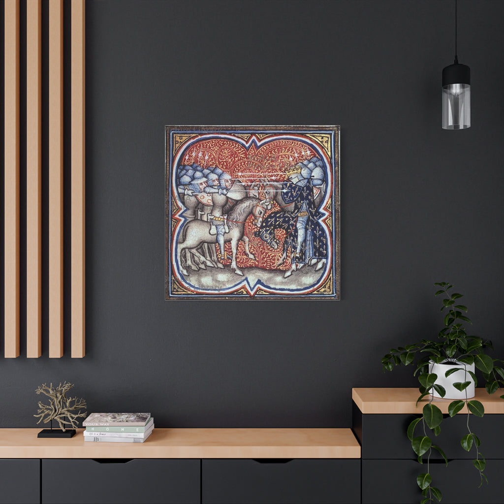 Medieval Art Stretched Canvas Print Charles Martel fighting the Saracens at Tours Poitiers in 732, Great Chronicles of France