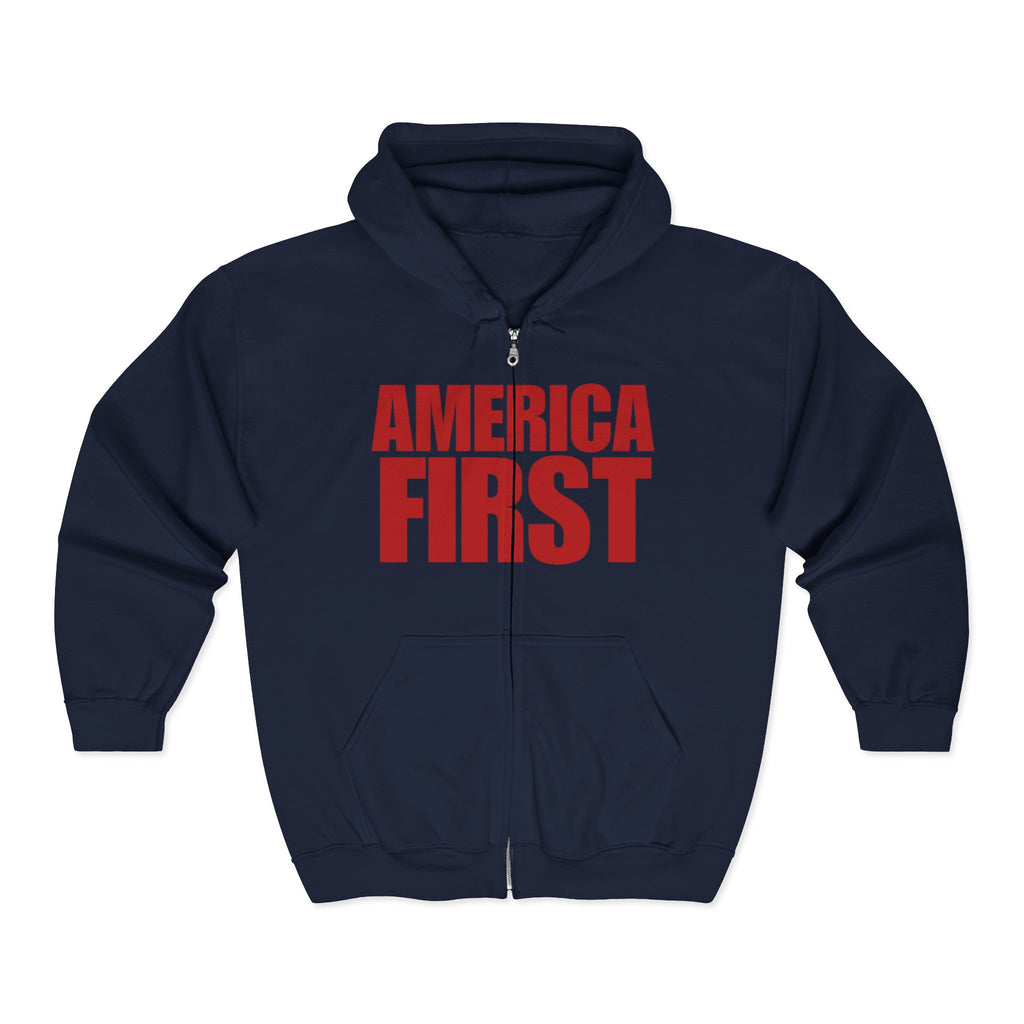 'America First' Red Print Full Zip Up Hoodie Sweatshirt