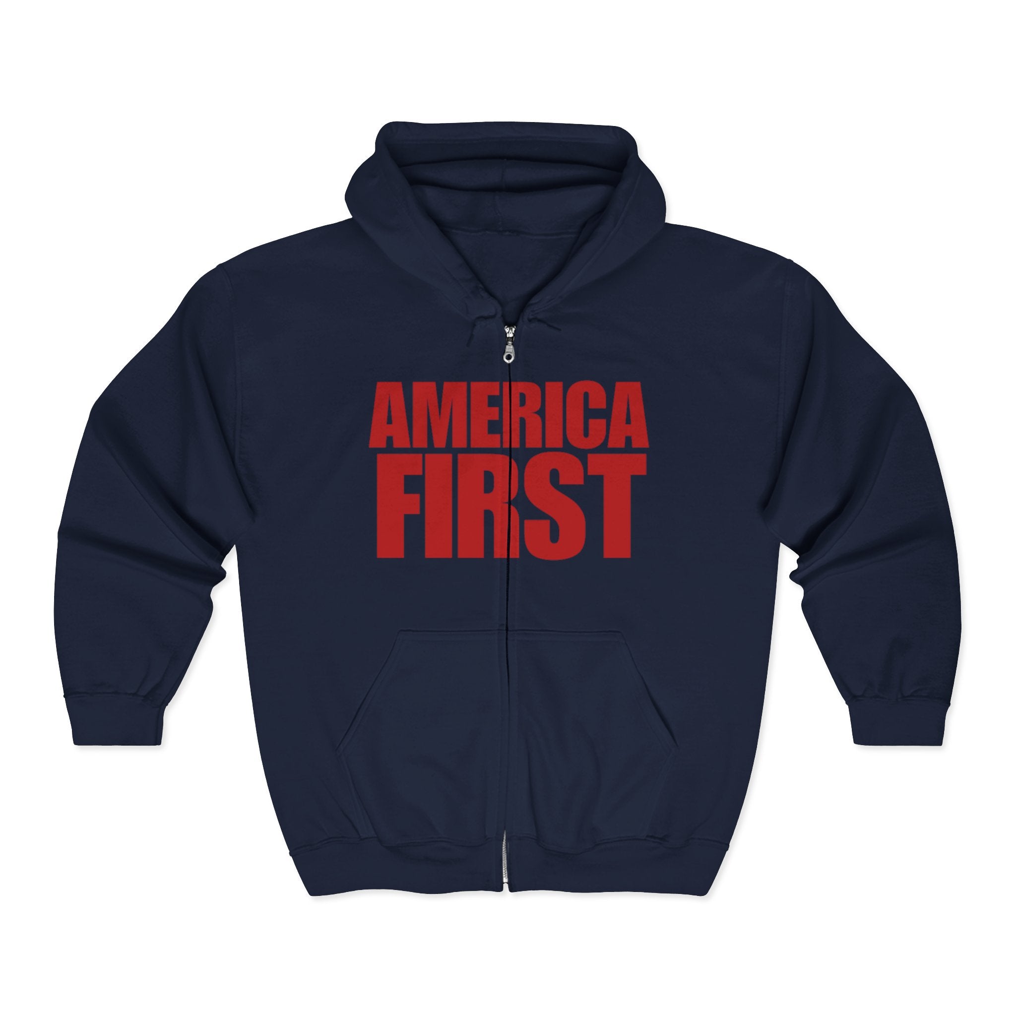 'America First' Red Print Full Zip Up Hoodie Sweatshirt
