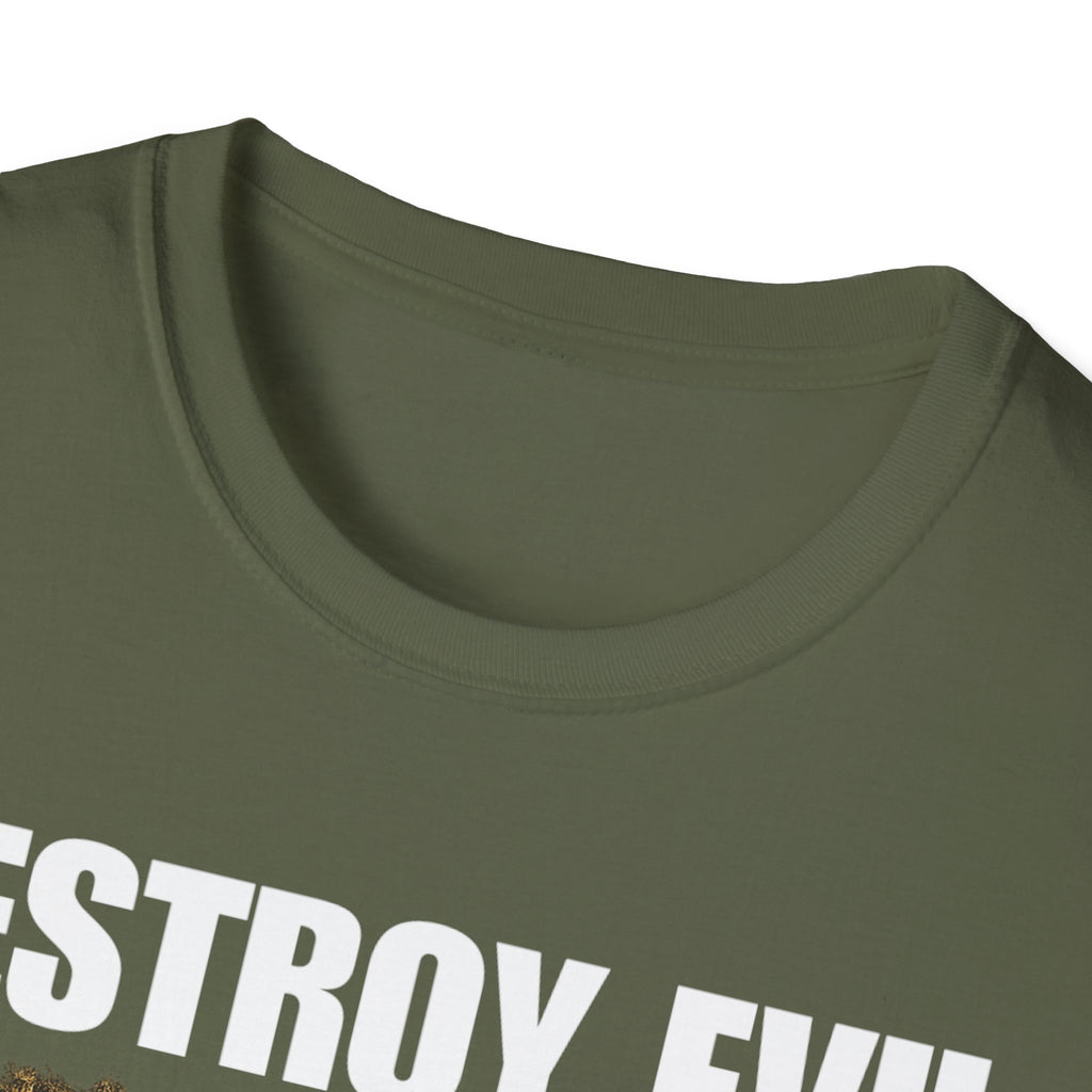 'Destroy Evil' Crusader Defeating the Great Red Dragon Design Graphic Softstyle T-Shirt