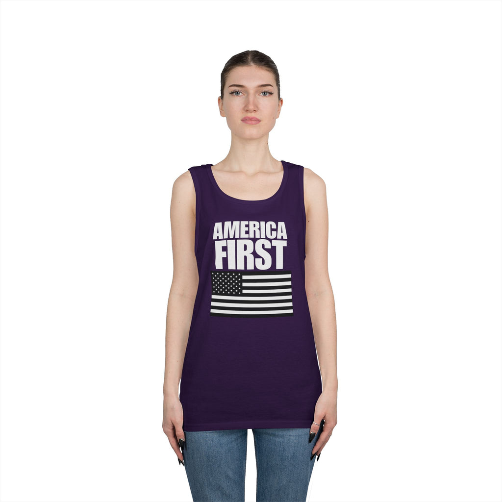 America First Black and White American Flag Heavy Cotton Tank Top