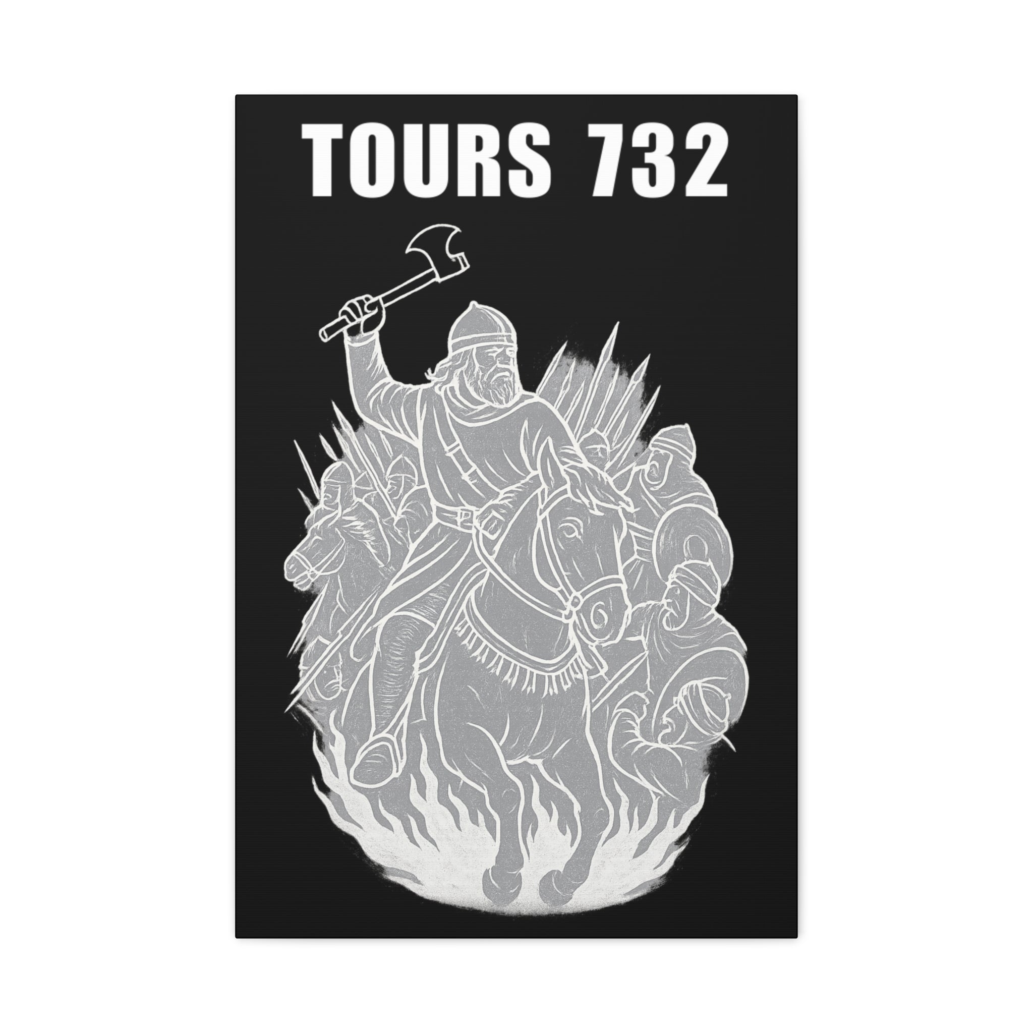 Battle of Tours 732 AD Charles "The Hammer" Martel and Franks Black and White Scene Matte Canvas Wall Art, Home Décor