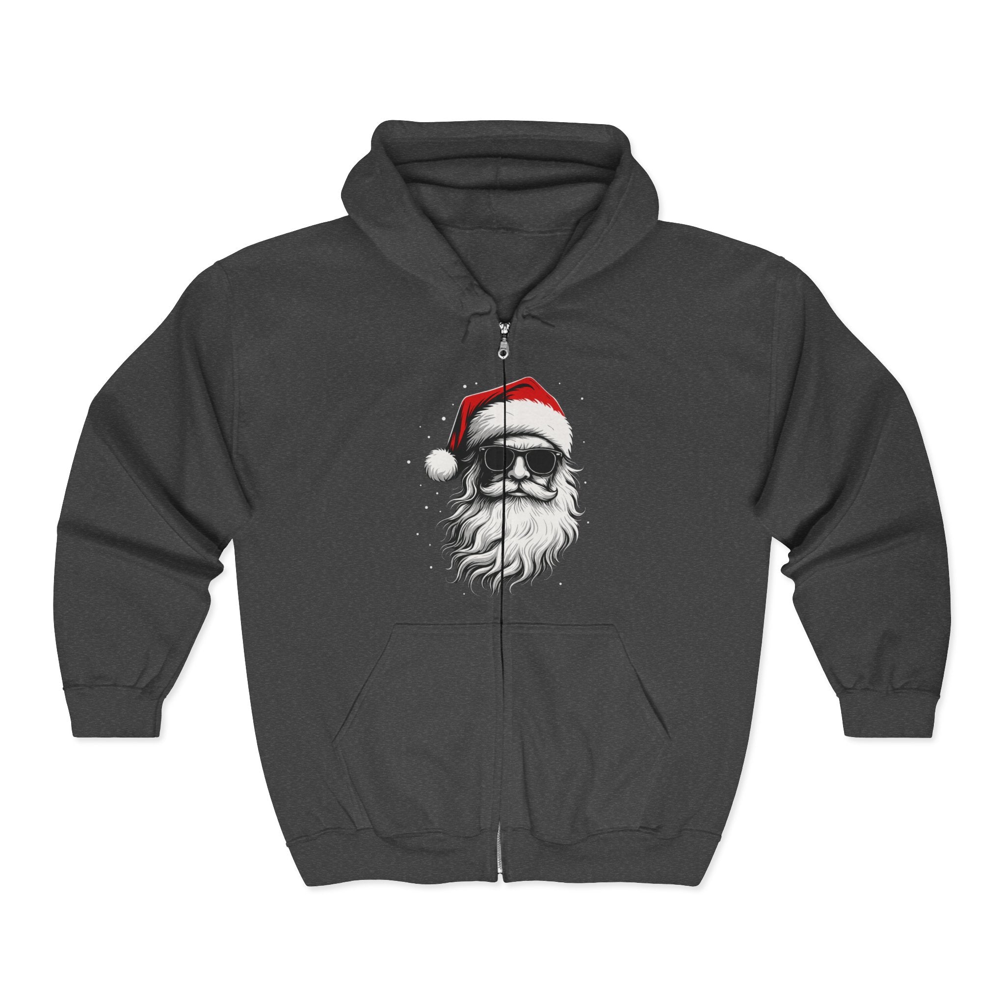 Santa with Sunglasses Full Zip Up Hoodie | Funny Christmas Hoodie