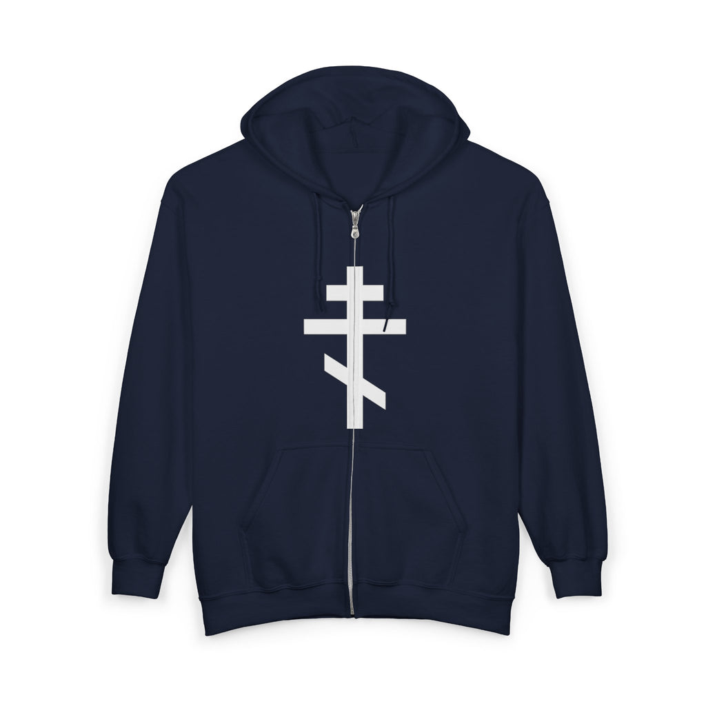 Crucifix White Design Full Zip Up Hoodie Sweatshirt
