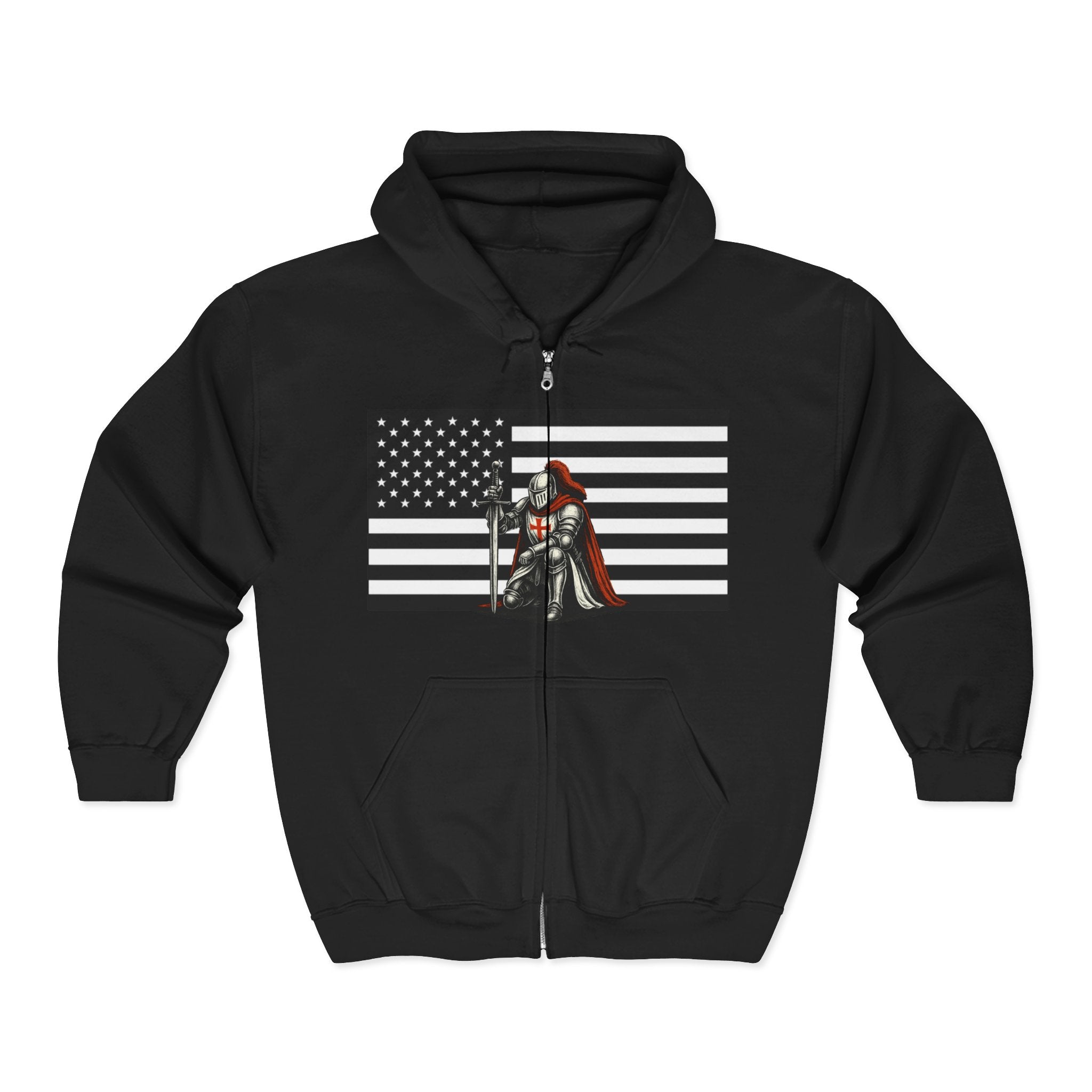 American Crusader Alt Black and White Design (No Text) Full Zip Up Hoodie