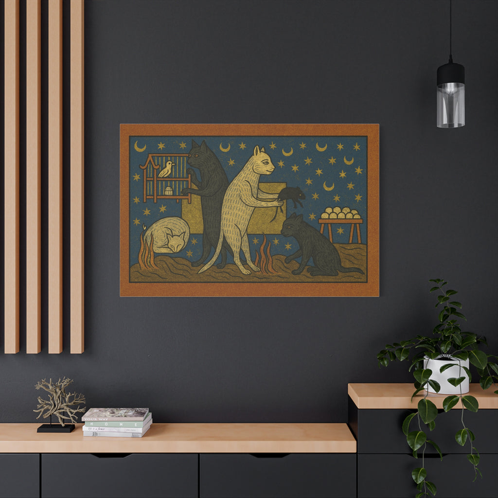 Whimsical Medieval Cats Art Print, Home Decor, Wall Art, Gift for Cat Lovers, Unique Canvas Decor