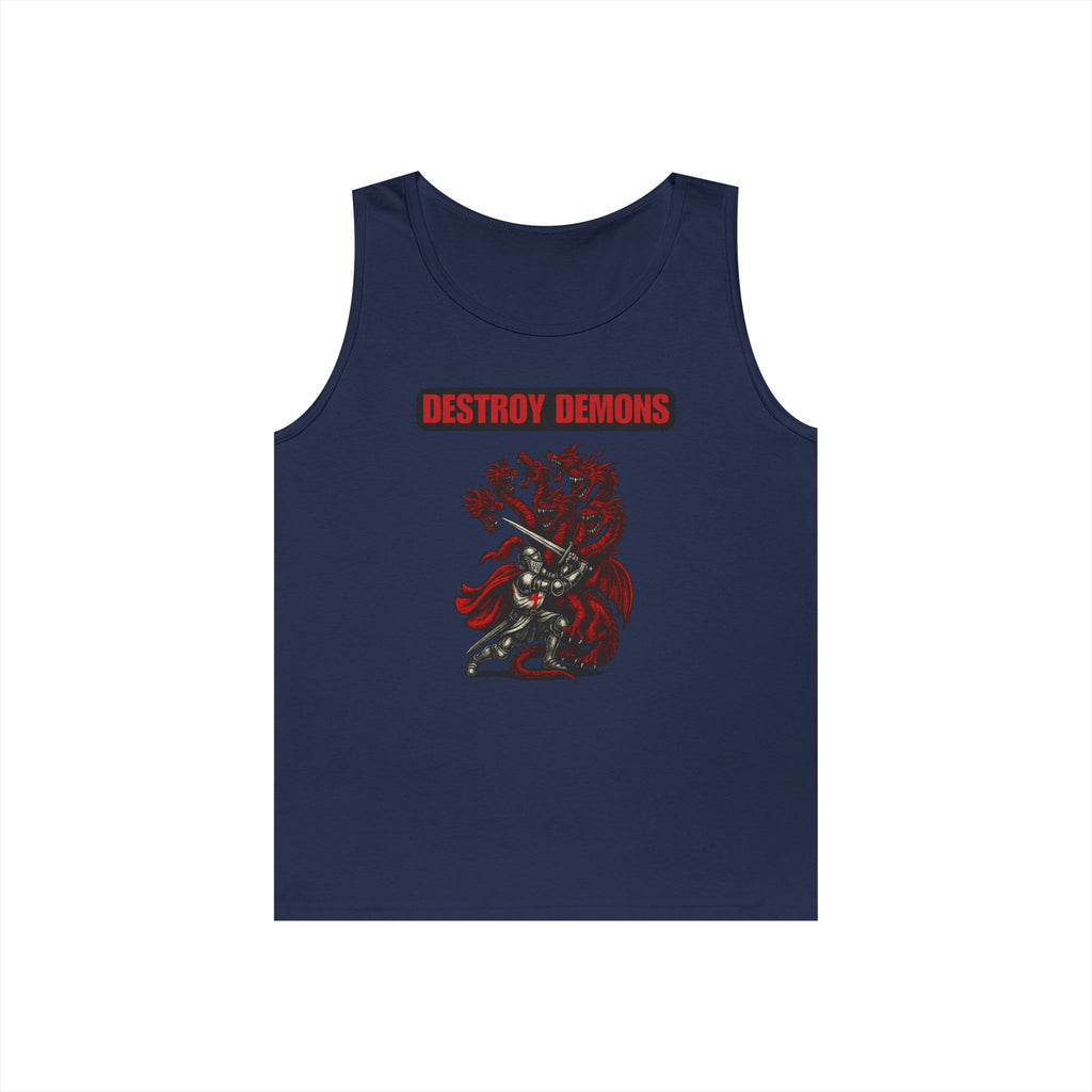 Destroy Demons Crusader Knight vs Dragon Heavy Cotton Tank Top