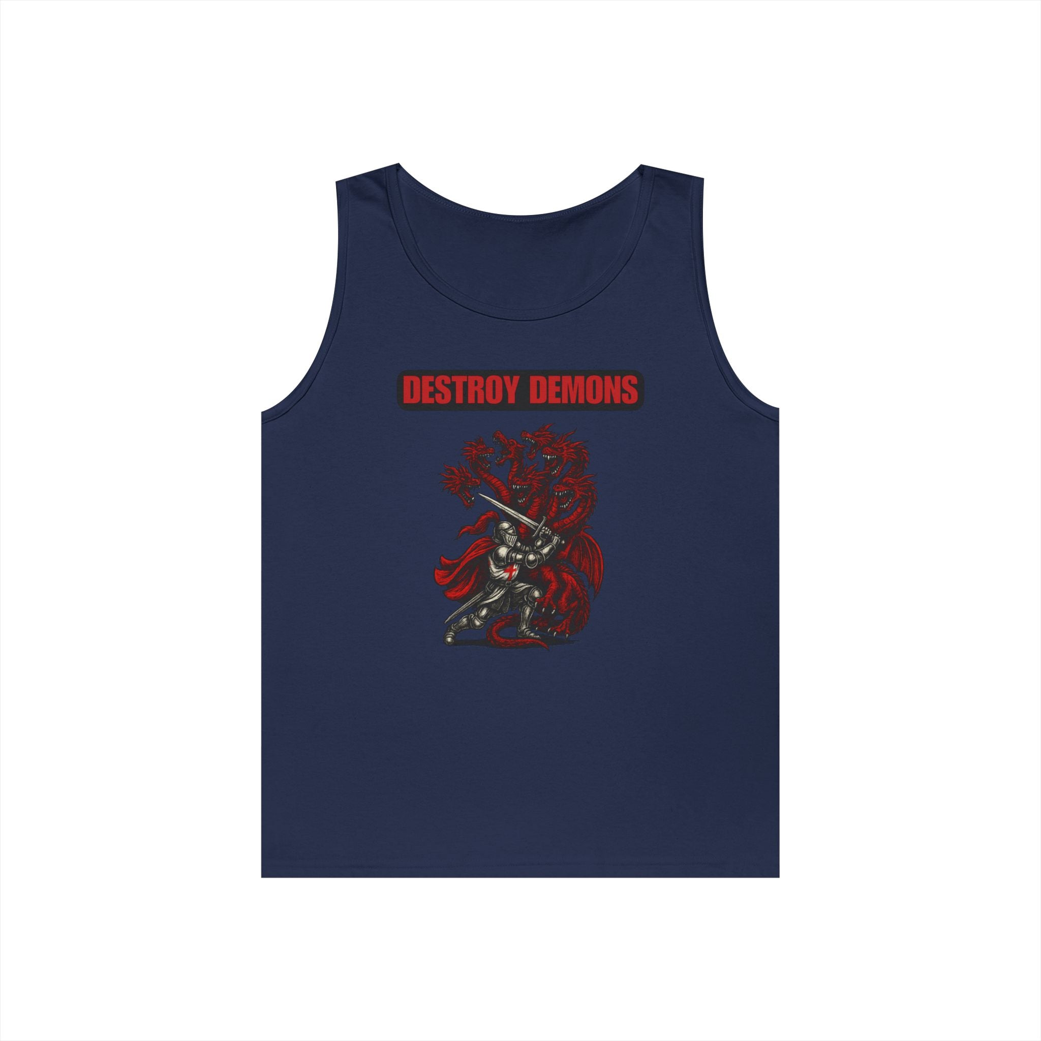 Destroy Demons Crusader Knight vs Dragon Heavy Cotton Tank Top