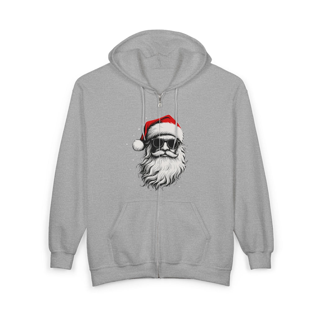 Santa with Sunglasses Full Zip Up Hoodie | Funny Christmas Hoodie