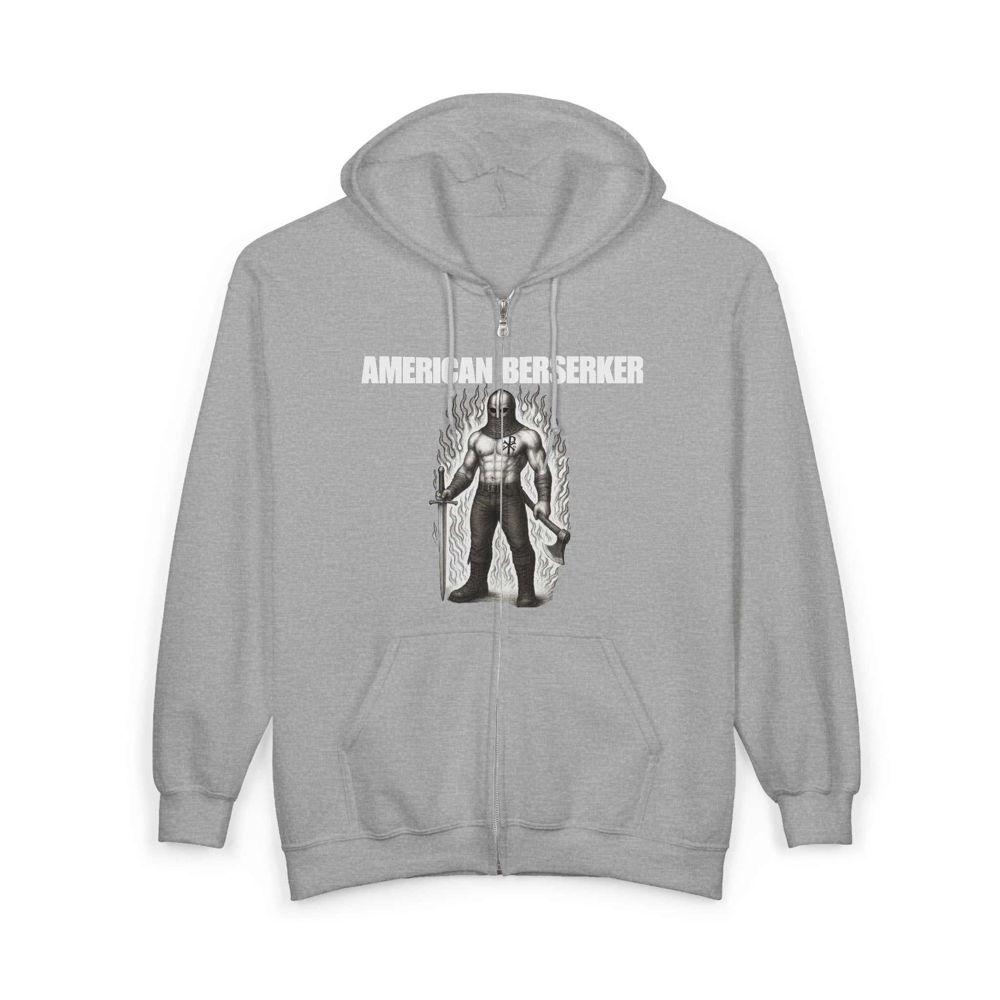 American Berserker Black and White Alt Design Graphic Zip Up Hoodie